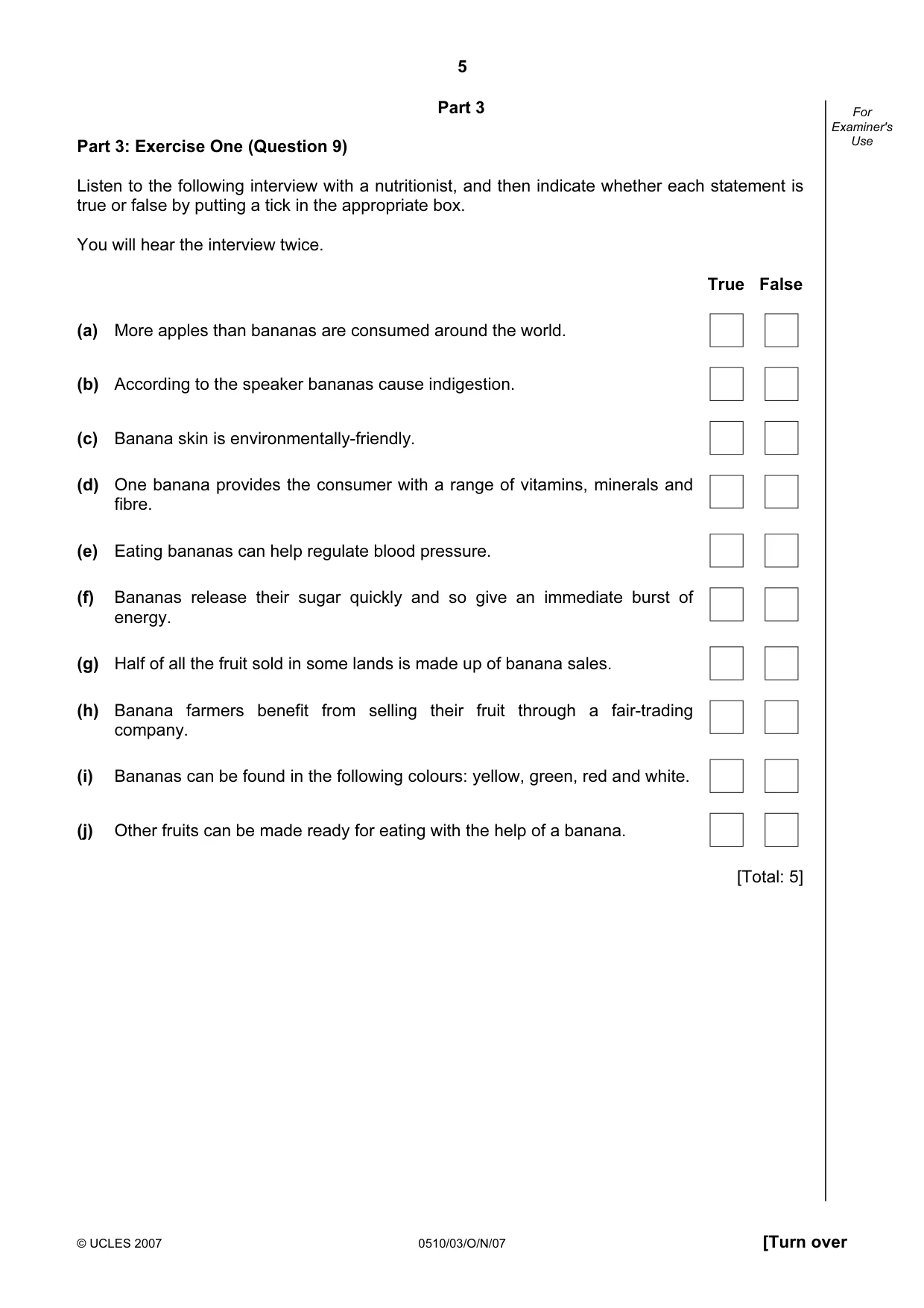Cambridge IGCSE English - Second Language (oral endorsement) 0510 2007 Oct/Nov Paper 3 · Variant 1 question paper, page 5 of 8