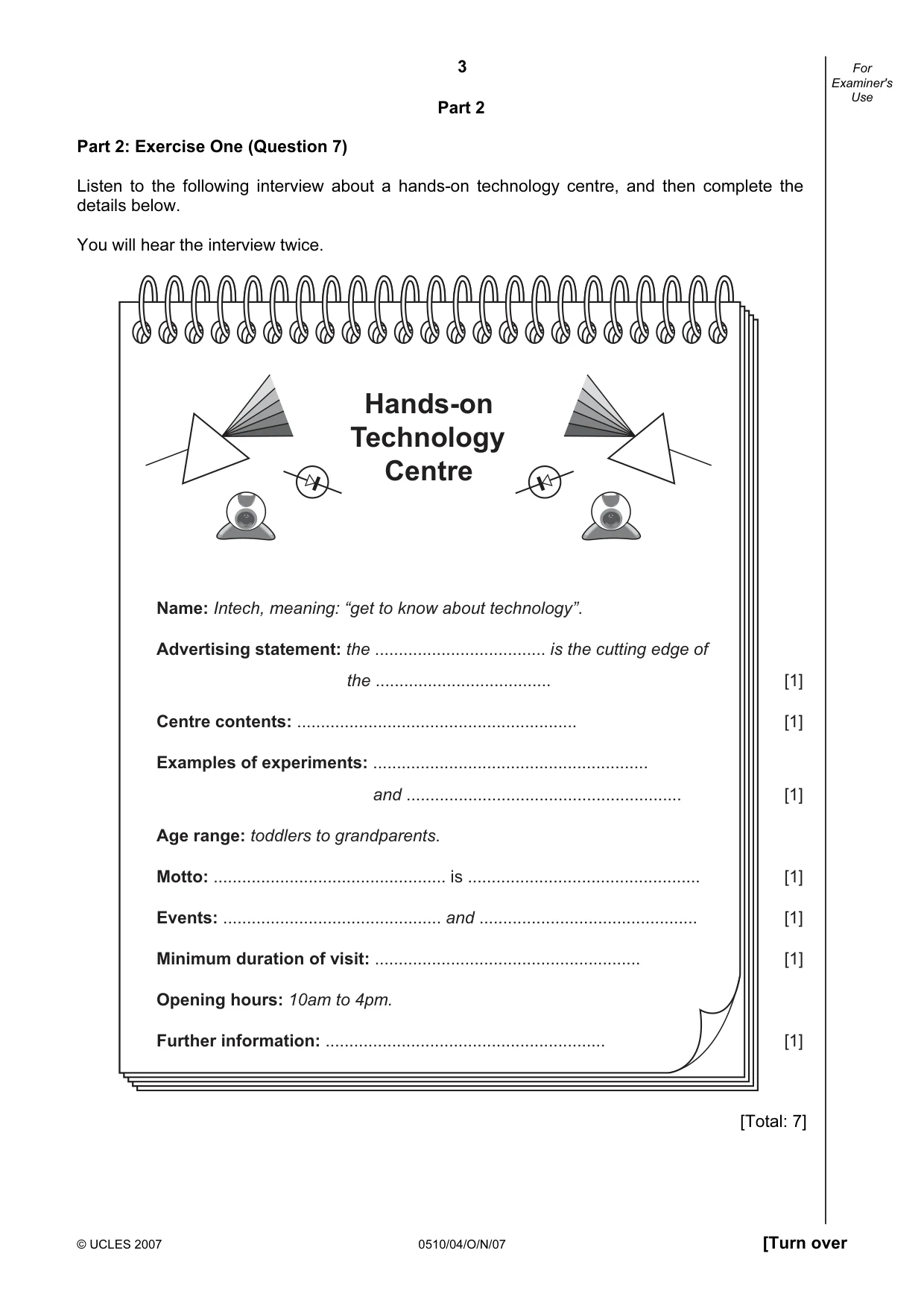 Cambridge IGCSE English - Second Language (oral endorsement) 0510 2007 Oct/Nov Paper 4 · Variant 1 question paper, page 3 of 8