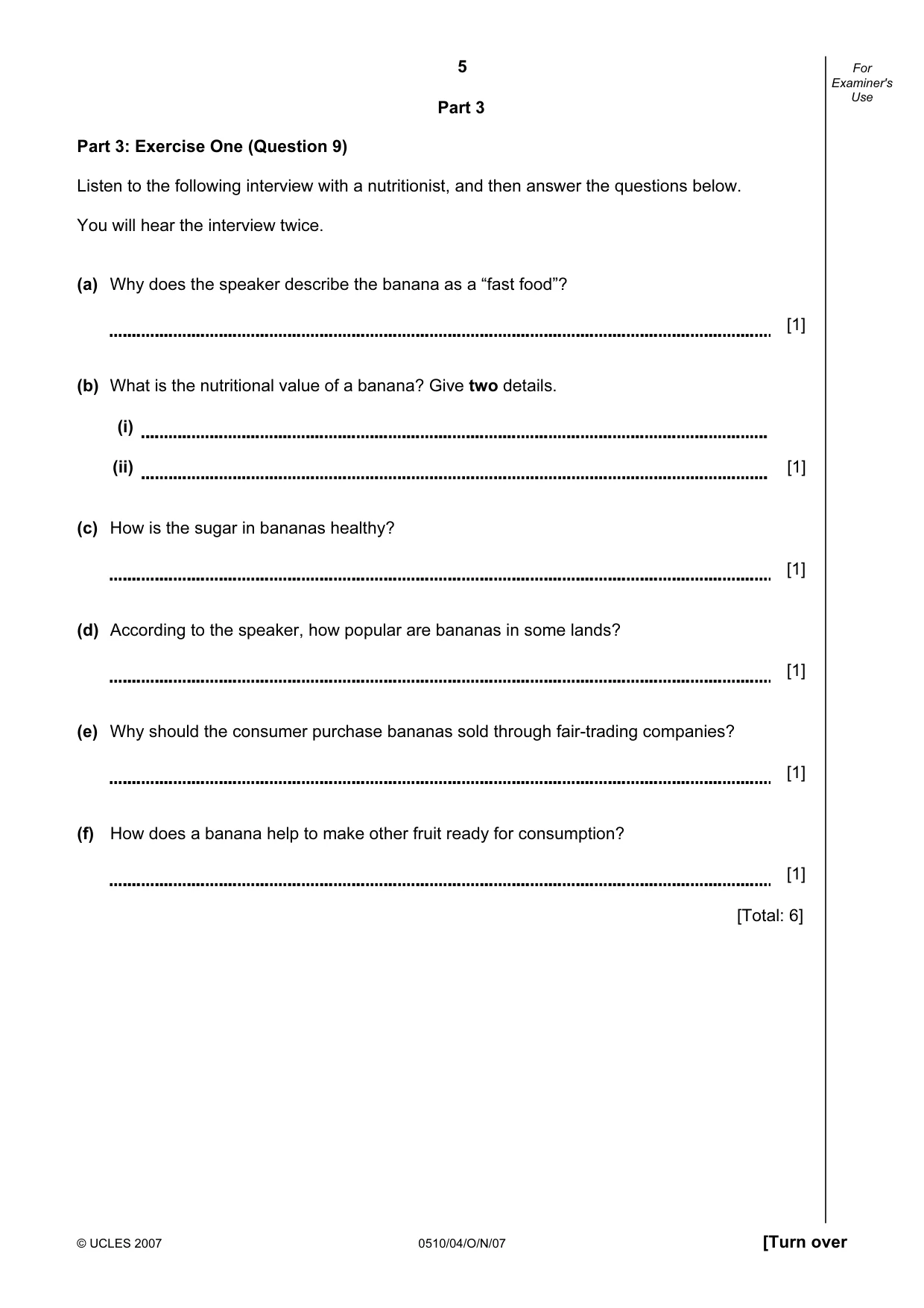 Cambridge IGCSE English - Second Language (oral endorsement) 0510 2007 Oct/Nov Paper 4 · Variant 1 question paper, page 5 of 8