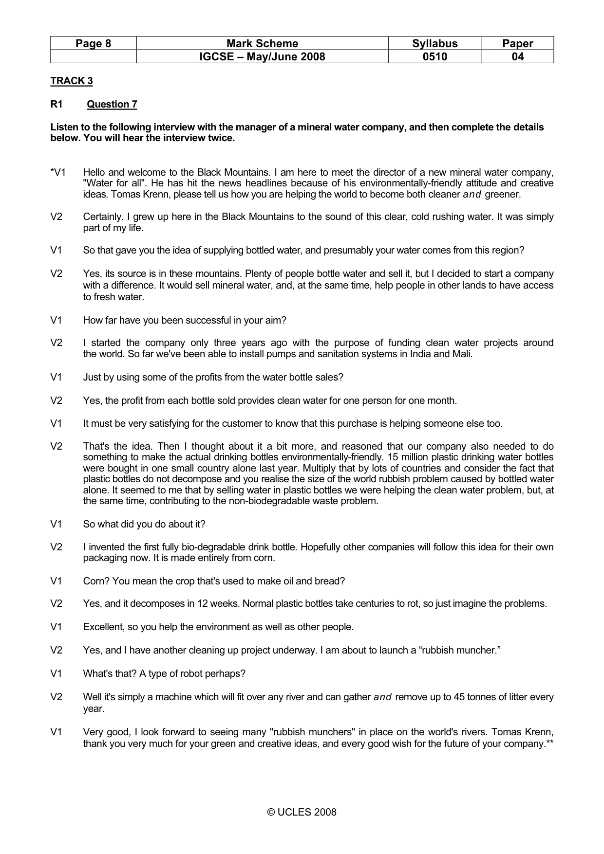 Mark scheme, page 8 of 12