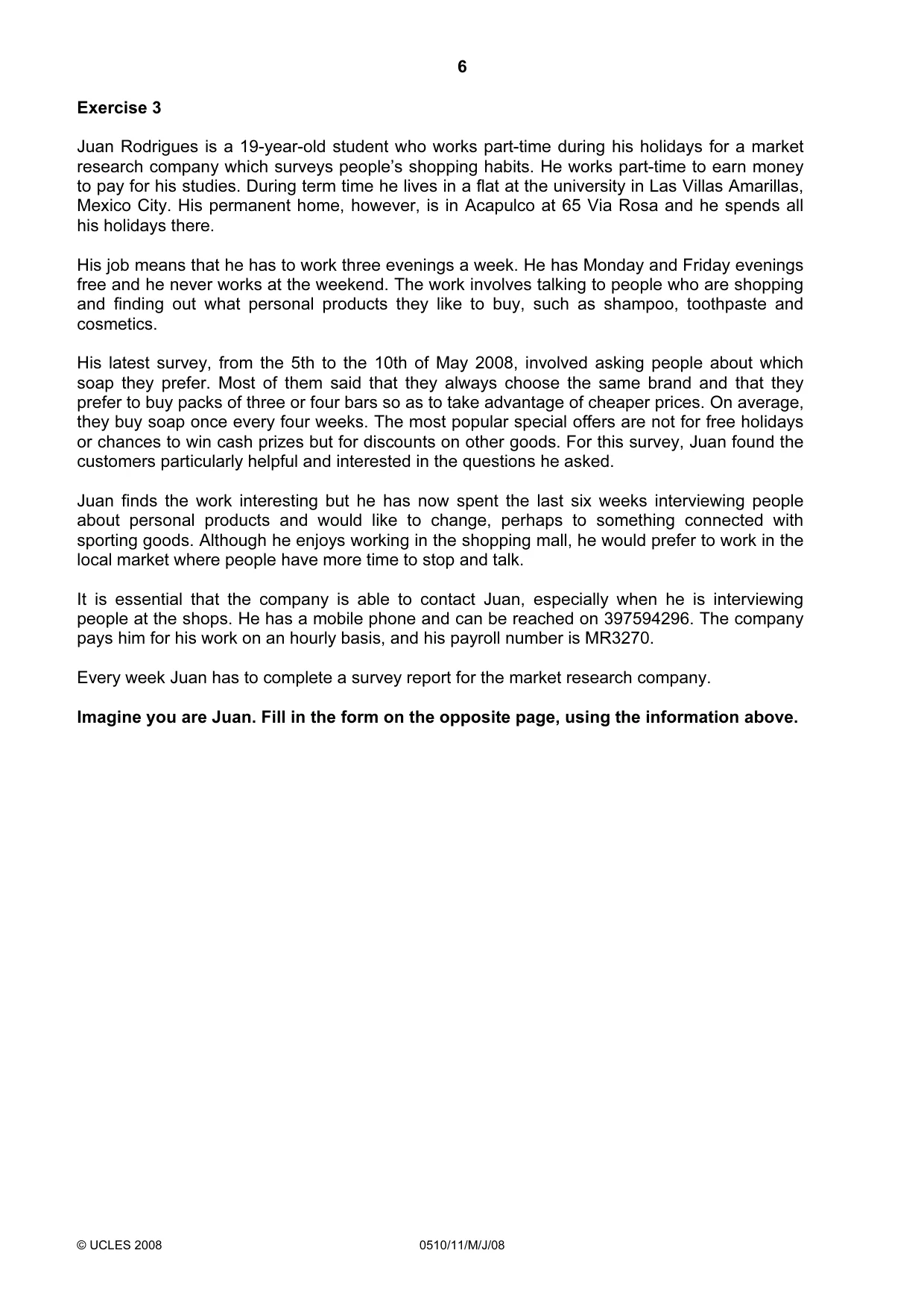 Cambridge IGCSE English - Second Language (oral endorsement) 0510 2008 May/June Paper 1 · Variant 1 question paper, page 7 of 33