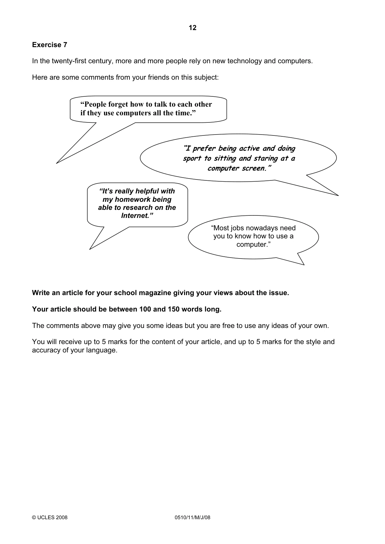 Cambridge IGCSE English - Second Language (oral endorsement) 0510 2008 May/June Paper 1 · Variant 1 question paper, page 13 of 33