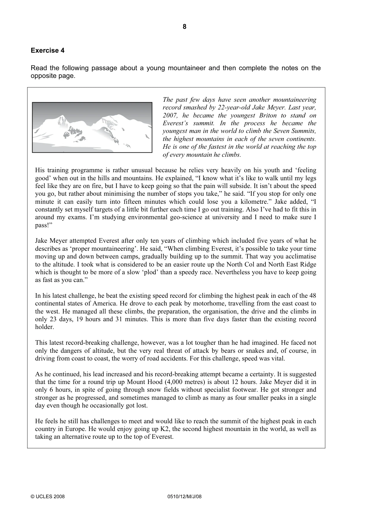 Cambridge IGCSE English - Second Language (oral endorsement) 0510 2008 May/June Paper 1 · Variant 1 question paper, page 25 of 33