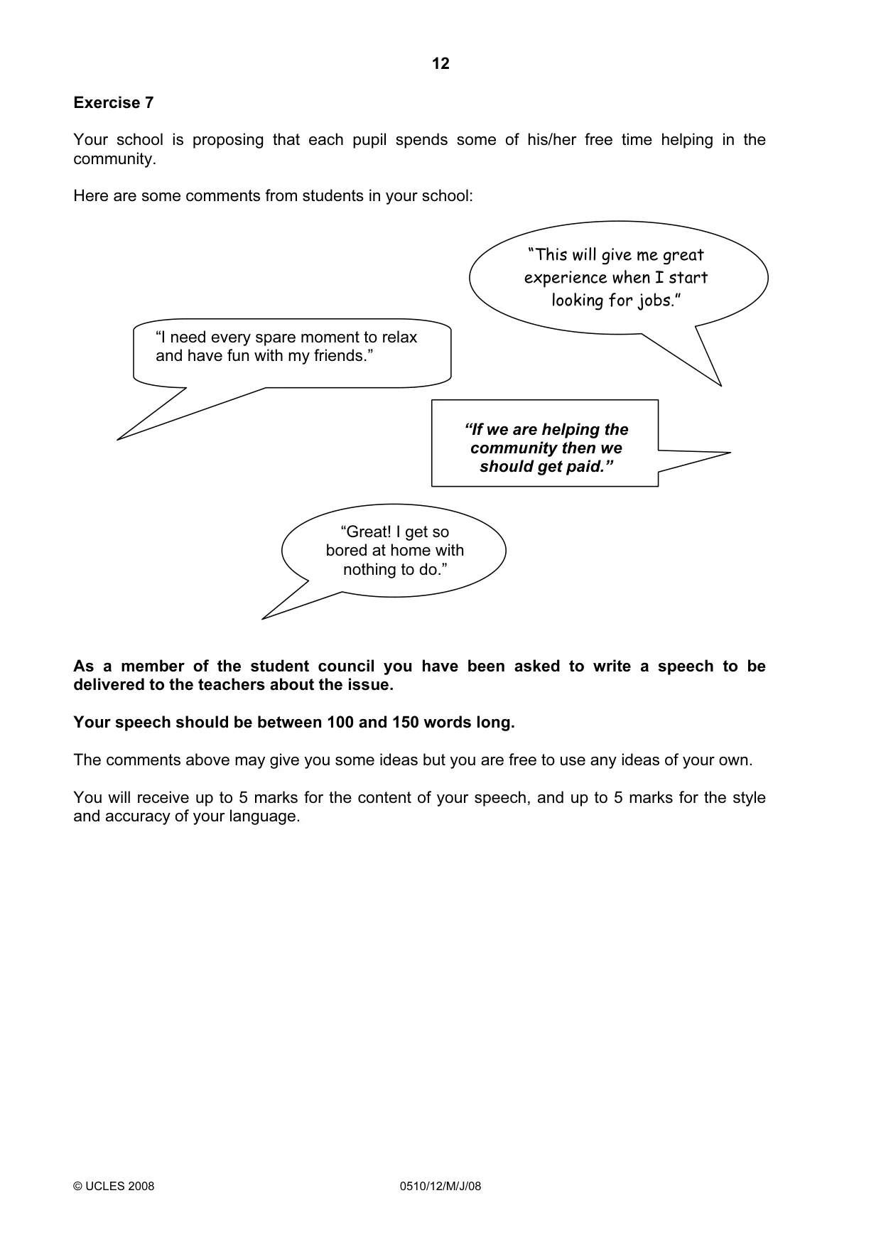 Cambridge IGCSE English - Second Language (oral endorsement) 0510 2008 May/June Paper 1 · Variant 1 question paper, page 29 of 33