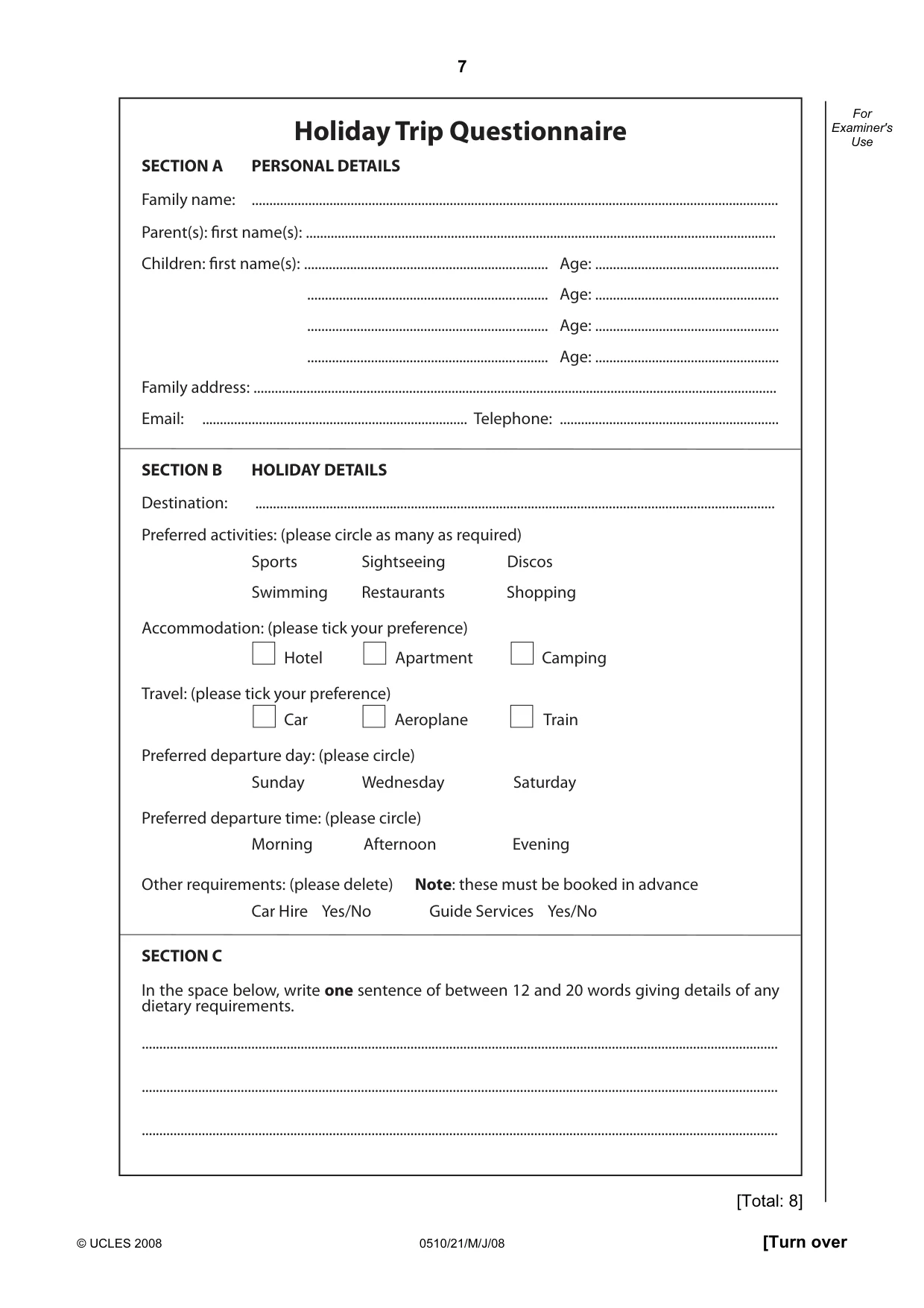 Cambridge IGCSE English - Second Language (oral endorsement) 0510 2008 May/June Paper 2 · Variant 1 question paper, page 8 of 33