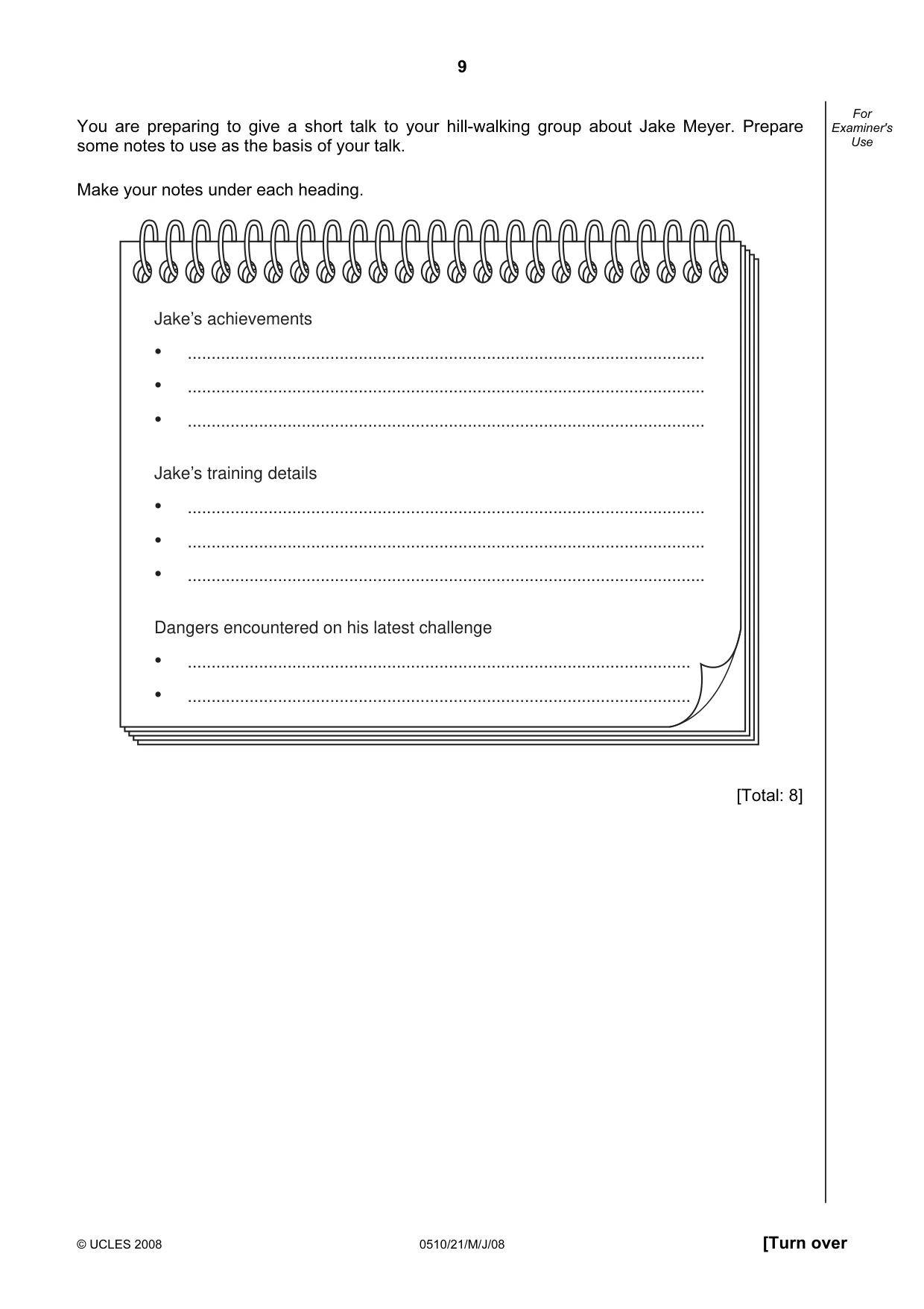 Cambridge IGCSE English - Second Language (oral endorsement) 0510 2008 May/June Paper 2 · Variant 1 question paper, page 10 of 33