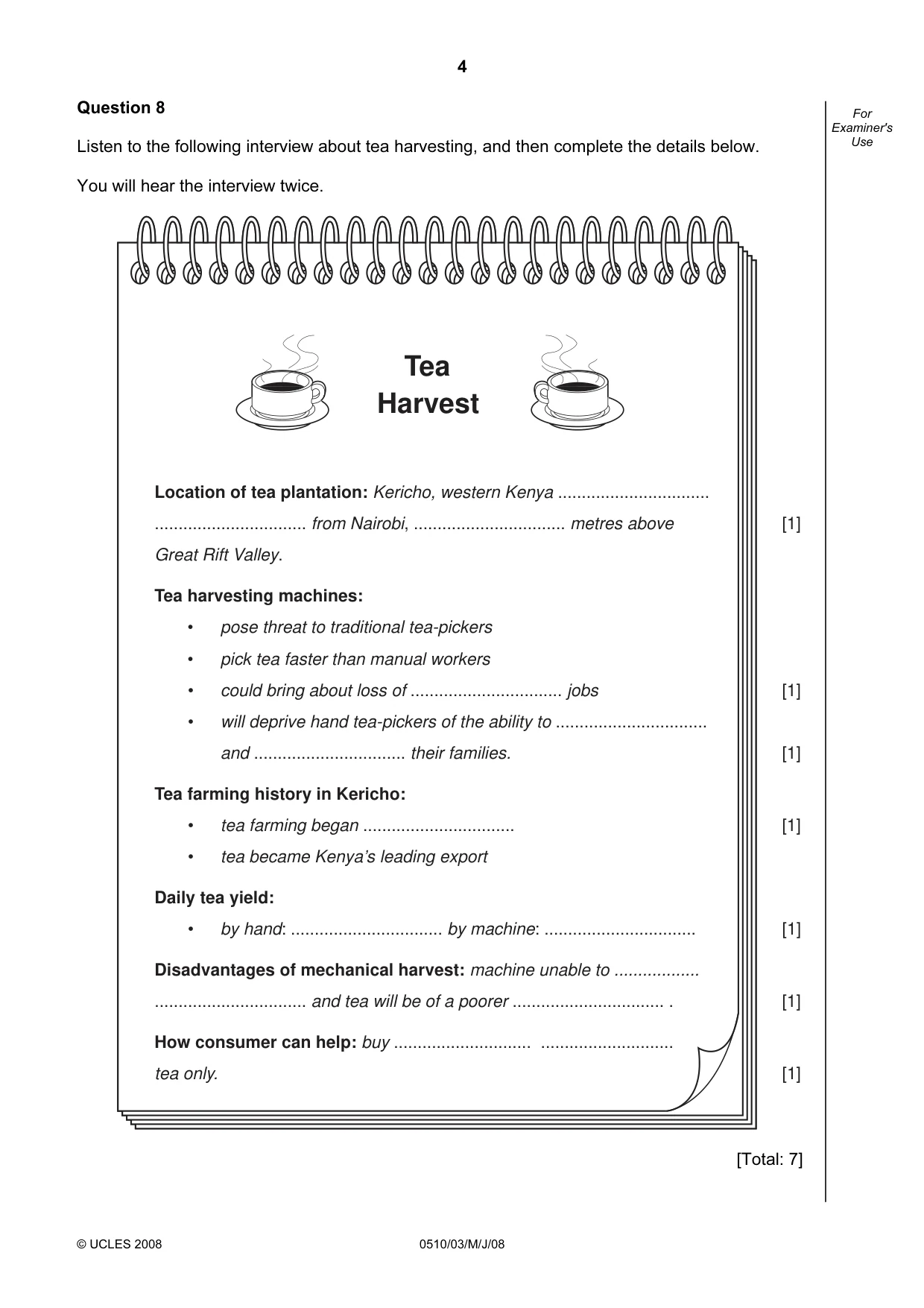 Cambridge IGCSE English - Second Language (oral endorsement) 0510 2008 May/June Paper 3 · Variant 1 question paper, page 4 of 8