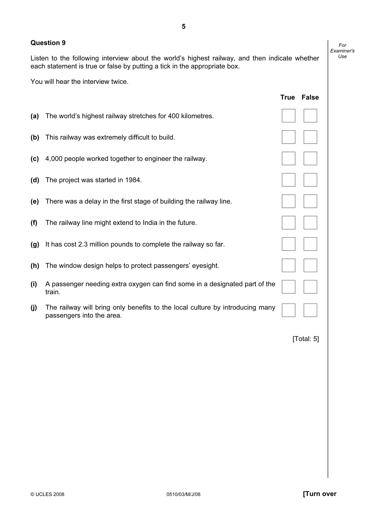 Cambridge IGCSE English - Second Language (oral endorsement) 0510 2008 May/June Paper 3 · Variant 1 question paper, page 5 of 8