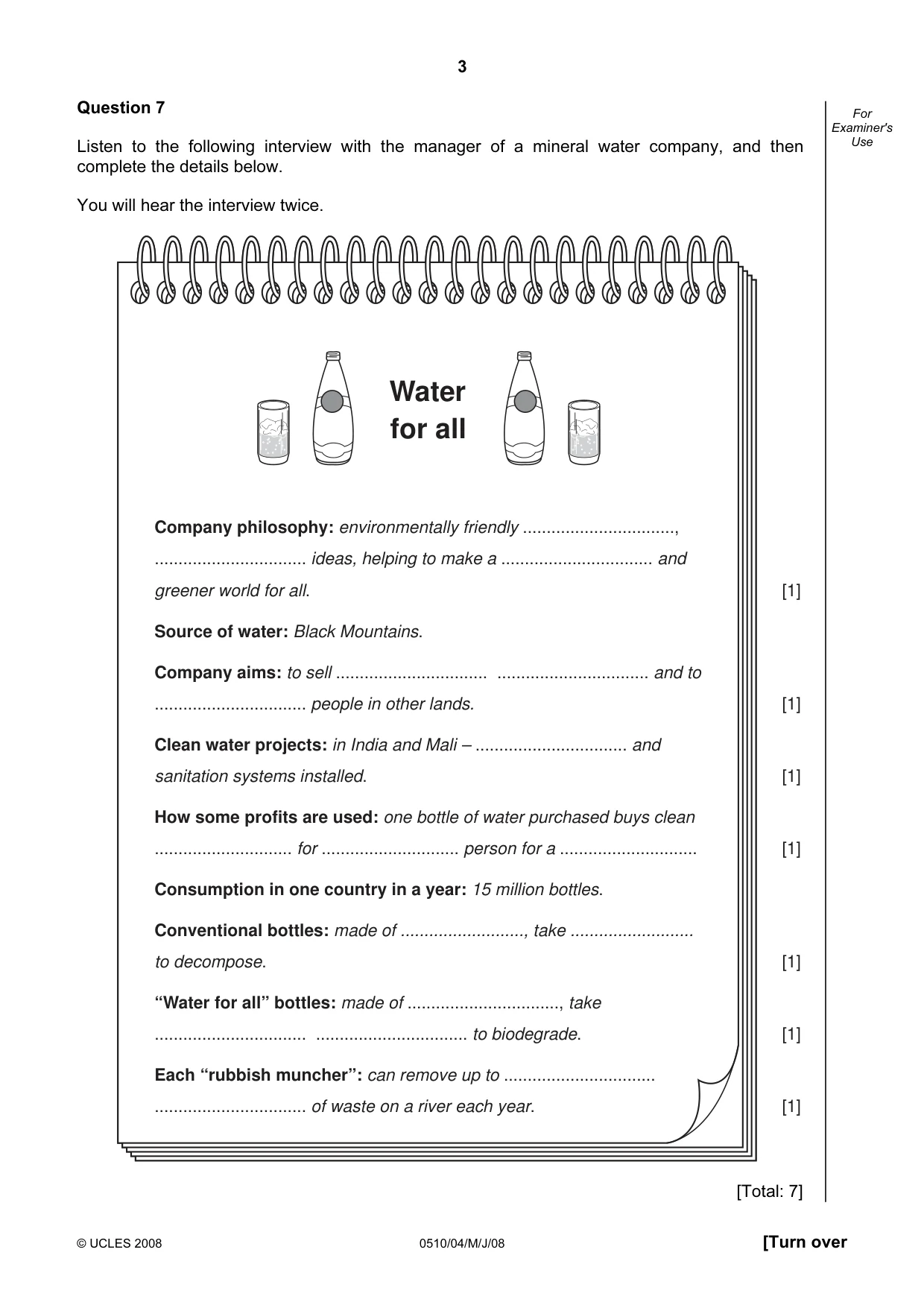 Cambridge IGCSE English - Second Language (oral endorsement) 0510 2008 May/June Paper 4 · Variant 1 question paper, page 3 of 8
