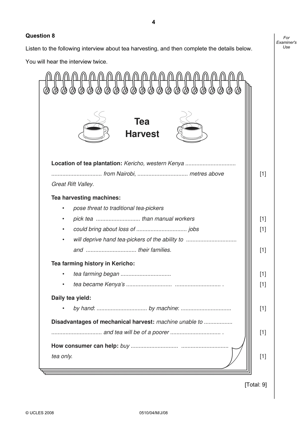 Cambridge IGCSE English - Second Language (oral endorsement) 0510 2008 May/June Paper 4 · Variant 1 question paper, page 4 of 8