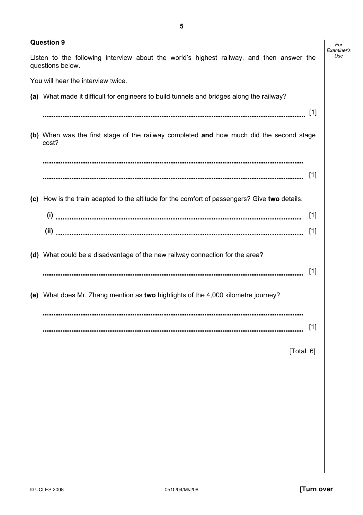 Cambridge IGCSE English - Second Language (oral endorsement) 0510 2008 May/June Paper 4 · Variant 1 question paper, page 5 of 8