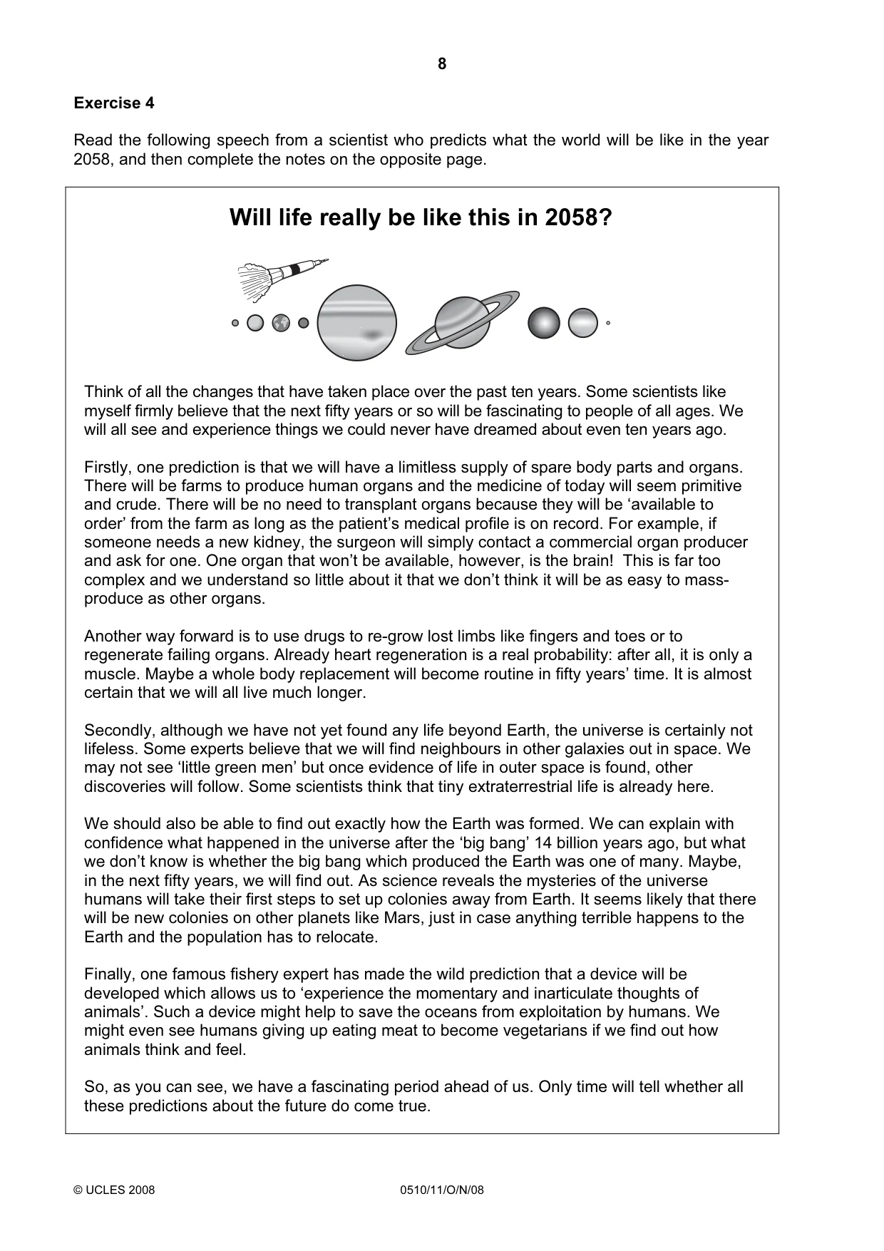 Cambridge IGCSE English - Second Language (oral endorsement) 0510 2008 Oct/Nov Paper 1 · Variant 0 question paper, page 9 of 33