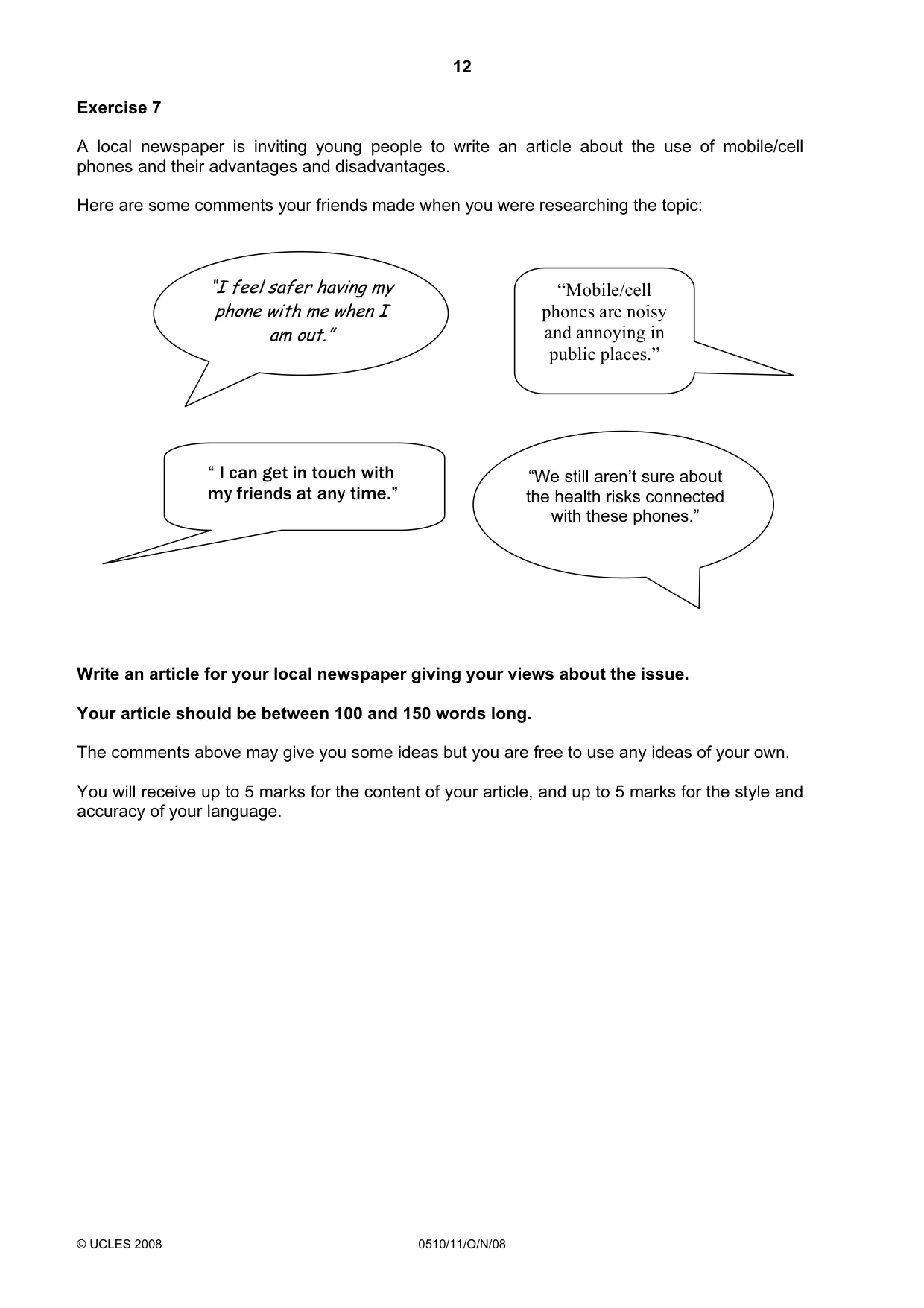 Cambridge IGCSE English - Second Language (oral endorsement) 0510 2008 Oct/Nov Paper 1 · Variant 0 question paper, page 13 of 33