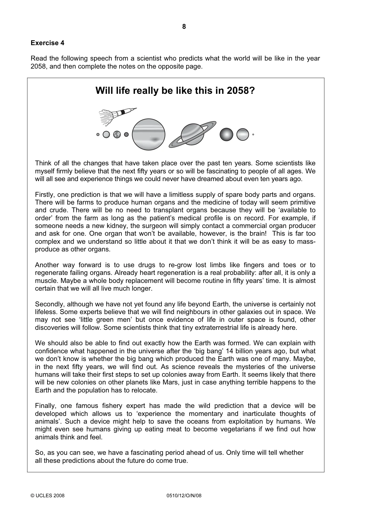 Cambridge IGCSE English - Second Language (oral endorsement) 0510 2008 Oct/Nov Paper 1 · Variant 0 question paper, page 25 of 33