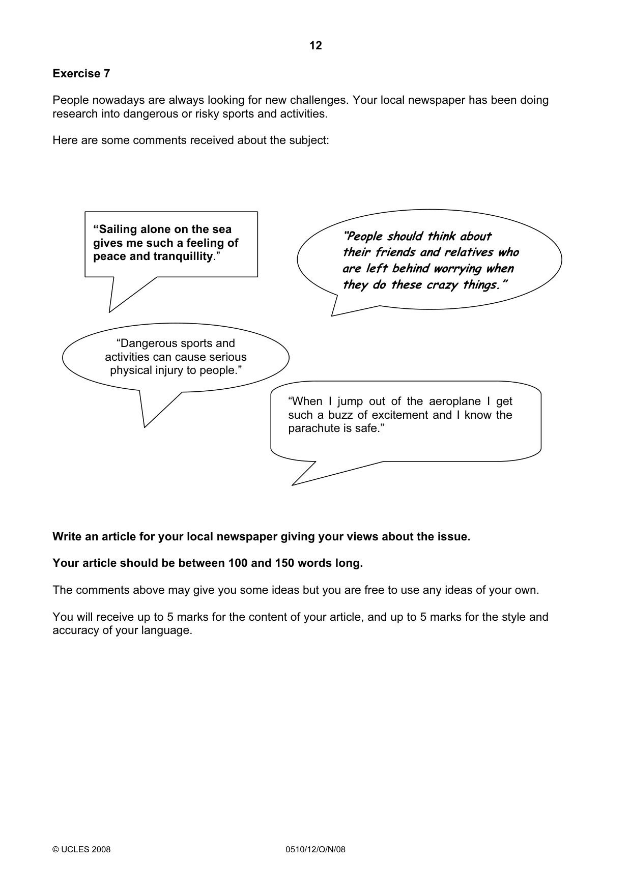 Cambridge IGCSE English - Second Language (oral endorsement) 0510 2008 Oct/Nov Paper 1 · Variant 0 question paper, page 29 of 33