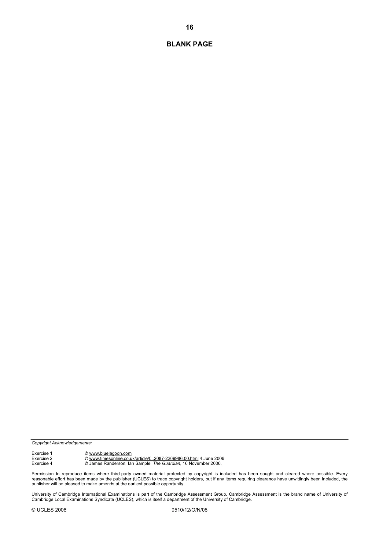 Cambridge IGCSE English - Second Language (oral endorsement) 0510 2008 Oct/Nov Paper 1 · Variant 0 question paper, page 33 of 33