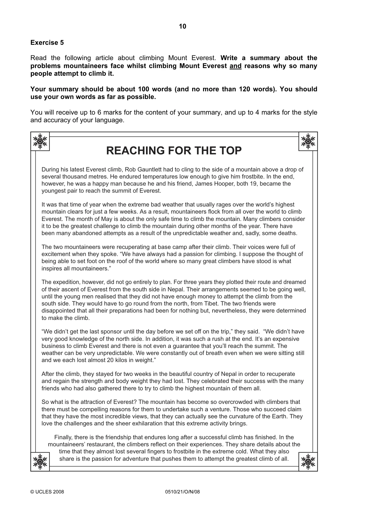 Cambridge IGCSE English - Second Language (oral endorsement) 0510 2008 Oct/Nov Paper 2 · Variant 0 question paper, page 11 of 33