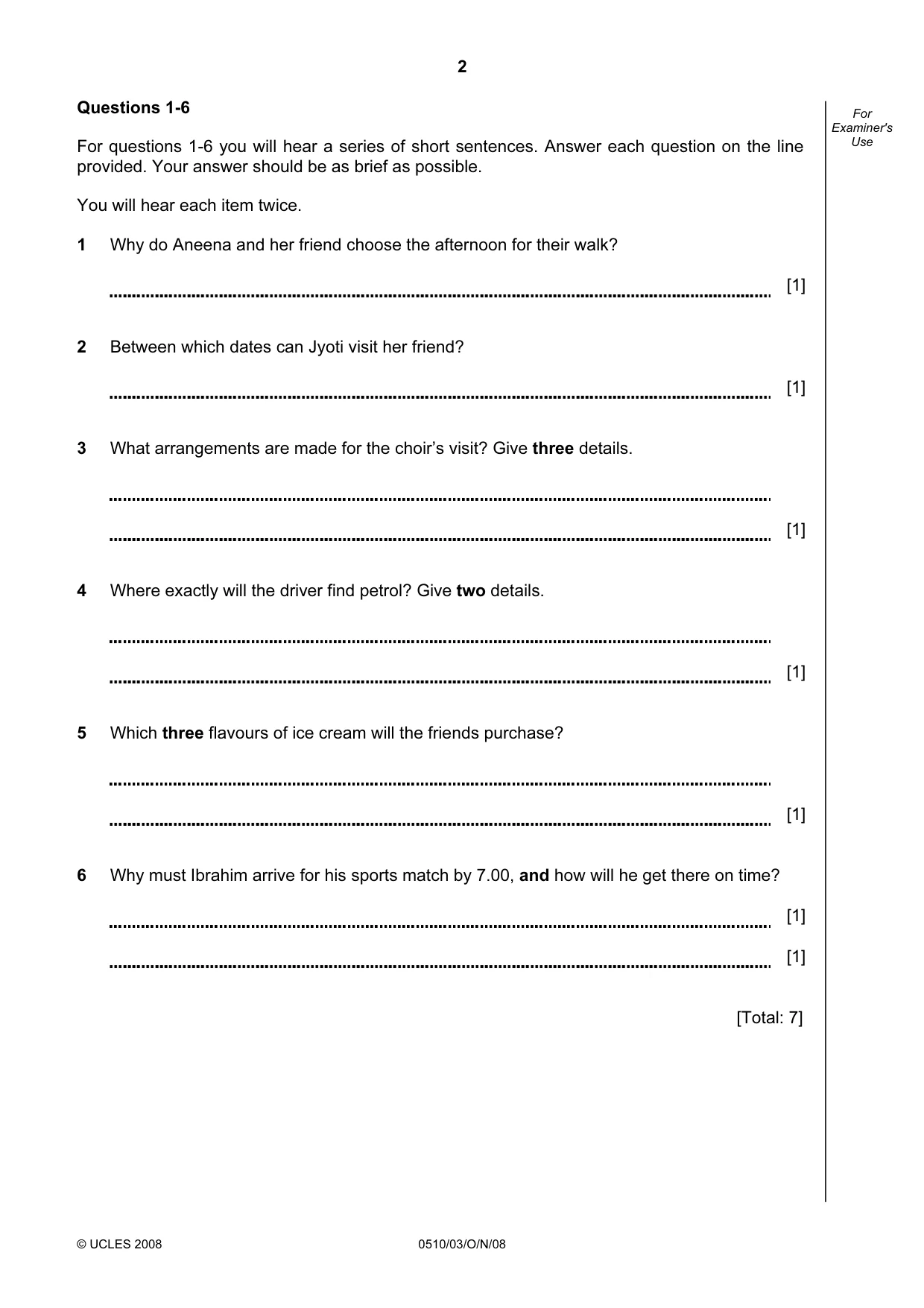 Cambridge IGCSE English - Second Language (oral endorsement) 0510 2008 Oct/Nov Paper 3 · Variant 0 question paper, page 2 of 8