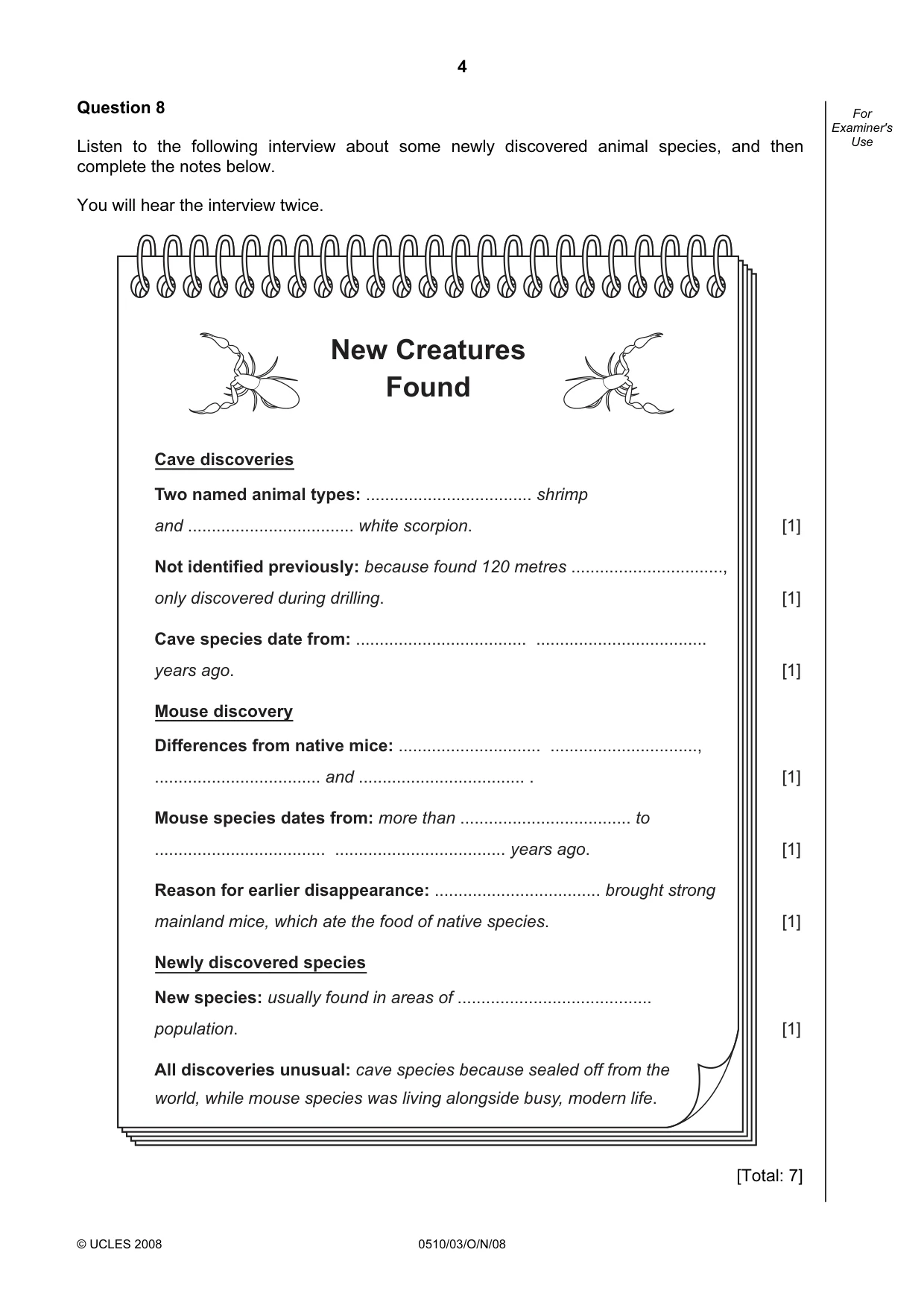Cambridge IGCSE English - Second Language (oral endorsement) 0510 2008 Oct/Nov Paper 3 · Variant 0 question paper, page 4 of 8