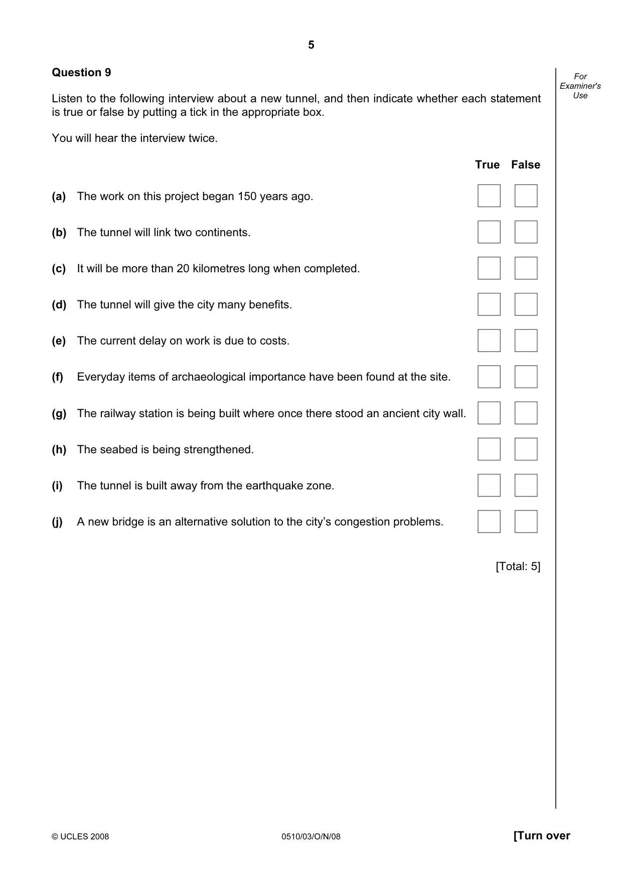 Cambridge IGCSE English - Second Language (oral endorsement) 0510 2008 Oct/Nov Paper 3 · Variant 0 question paper, page 5 of 8