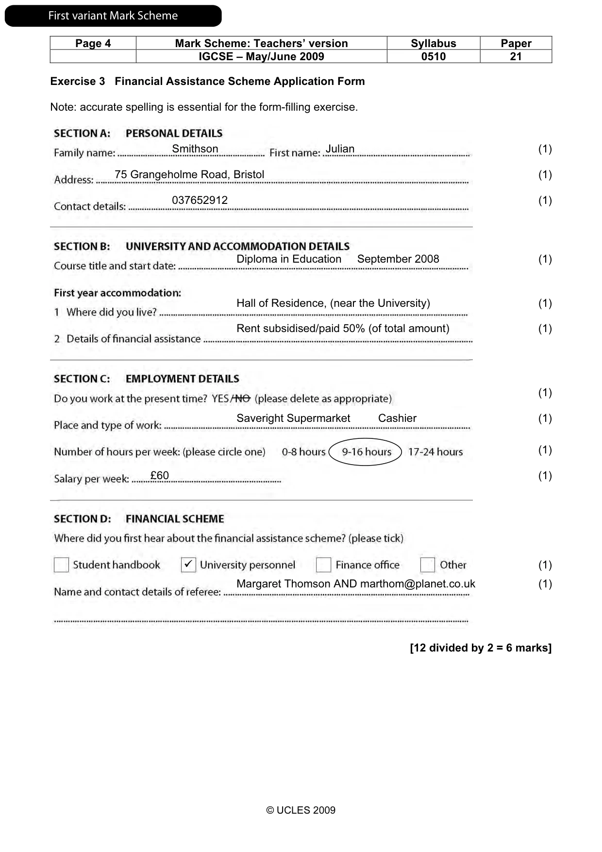 Mark scheme, page 5 of 19