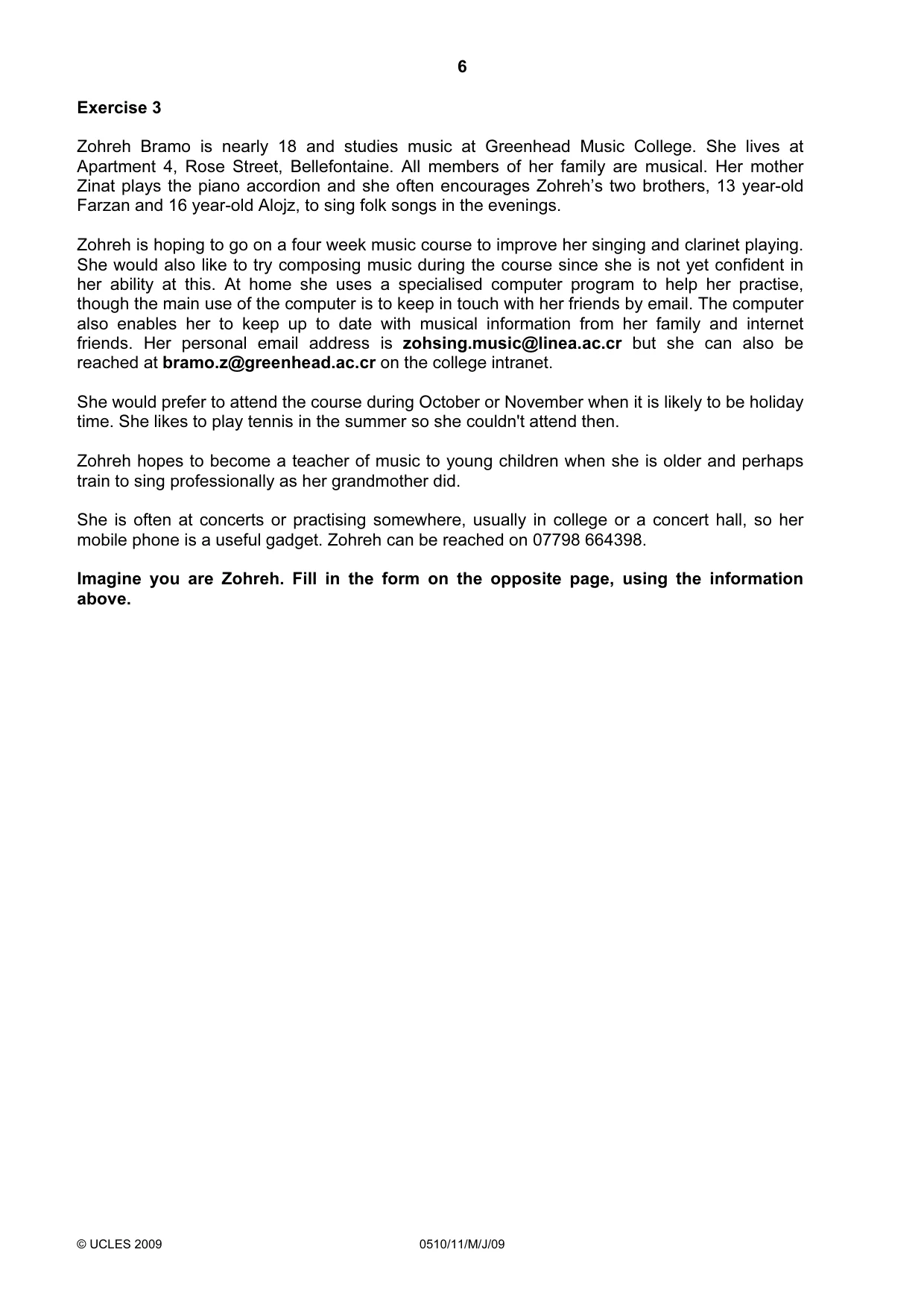 Cambridge IGCSE English - Second Language (oral endorsement) 0510 2009 May/June Paper 1 · Variant 1 question paper, page 7 of 33