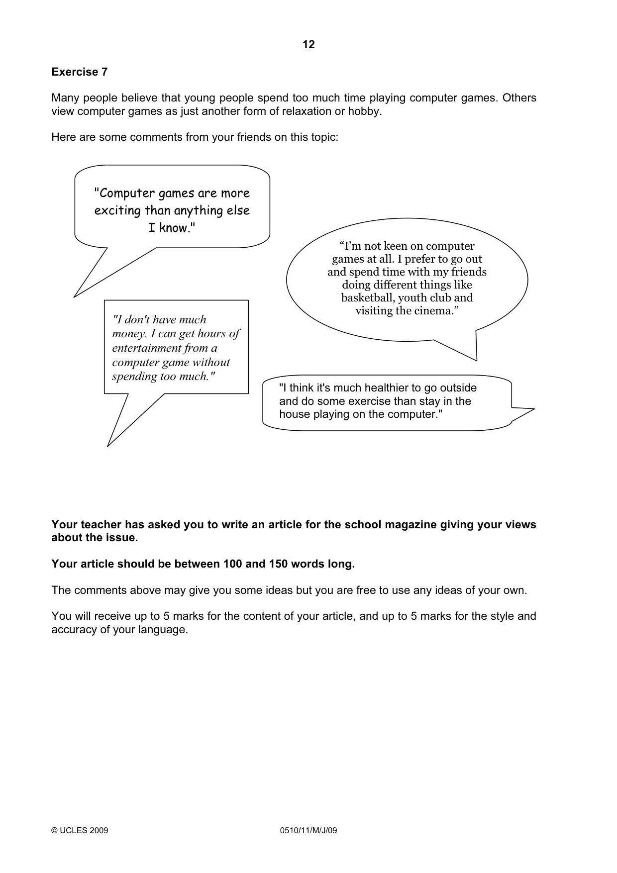 Cambridge IGCSE English - Second Language (oral endorsement) 0510 2009 May/June Paper 1 · Variant 1 question paper, page 13 of 33