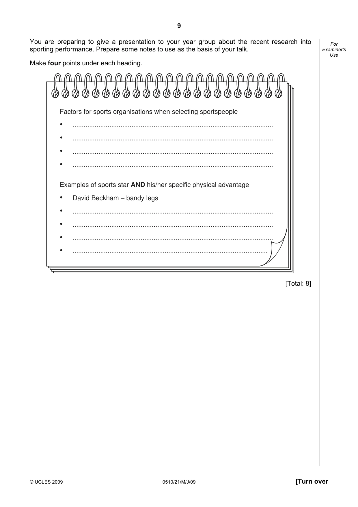 Cambridge IGCSE English - Second Language (oral endorsement) 0510 2009 May/June Paper 2 · Variant 1 question paper, page 10 of 33