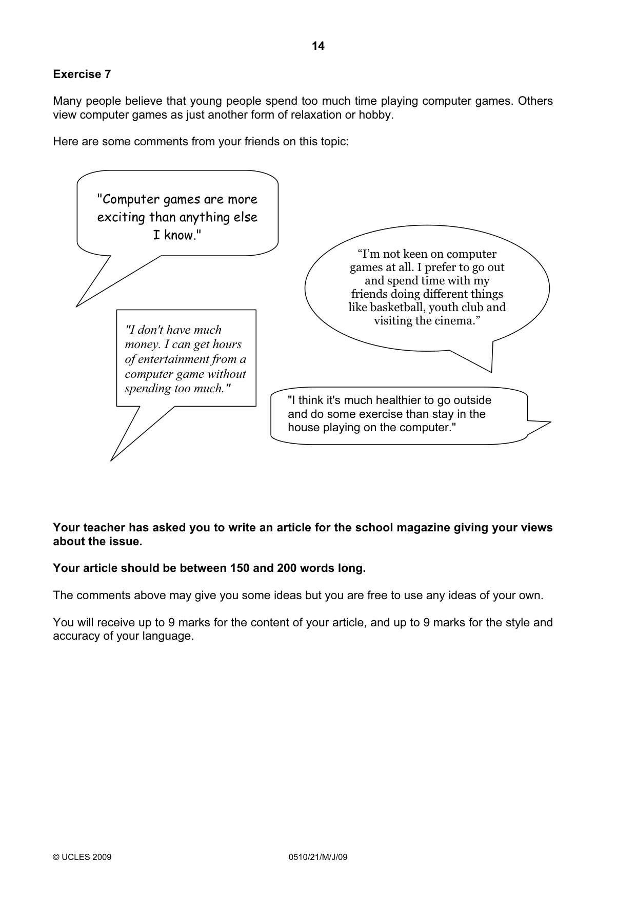 Cambridge IGCSE English - Second Language (oral endorsement) 0510 2009 May/June Paper 2 · Variant 1 question paper, page 15 of 33