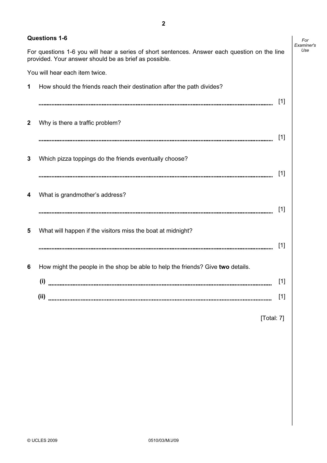 Cambridge IGCSE English - Second Language (oral endorsement) 0510 2009 May/June Paper 3 · Variant 1 question paper, page 2 of 8