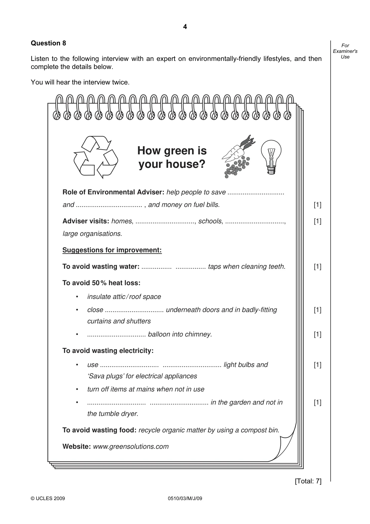 Cambridge IGCSE English - Second Language (oral endorsement) 0510 2009 May/June Paper 3 · Variant 1 question paper, page 4 of 8
