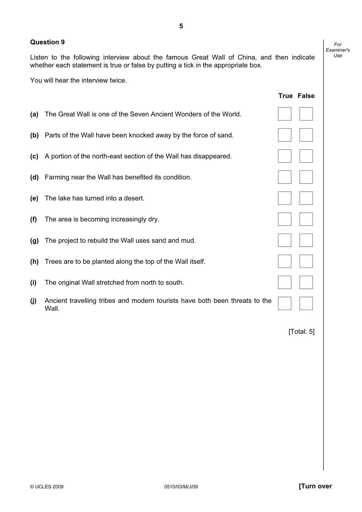 Cambridge IGCSE English - Second Language (oral endorsement) 0510 2009 May/June Paper 3 · Variant 1 question paper, page 5 of 8