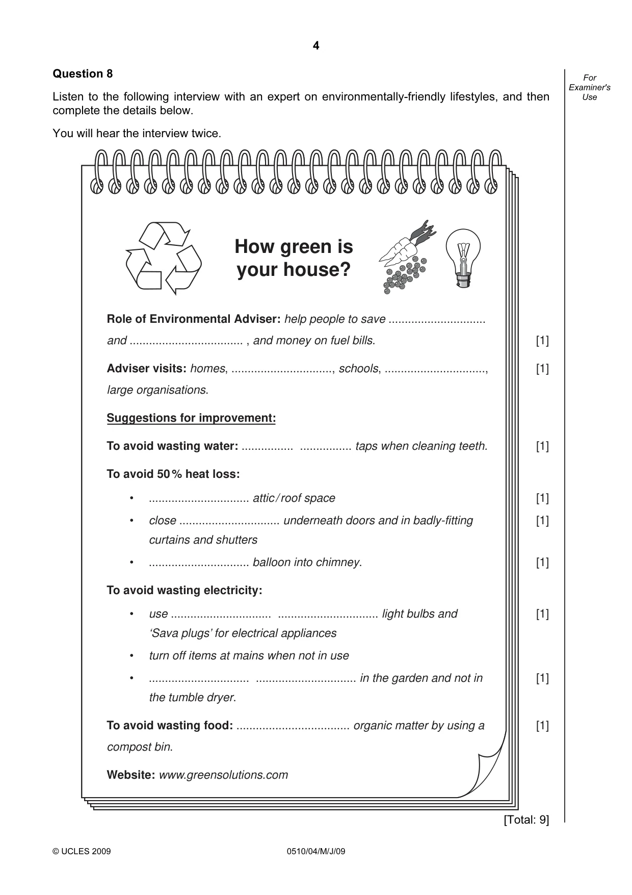 Cambridge IGCSE English - Second Language (oral endorsement) 0510 2009 May/June Paper 4 · Variant 1 question paper, page 4 of 8