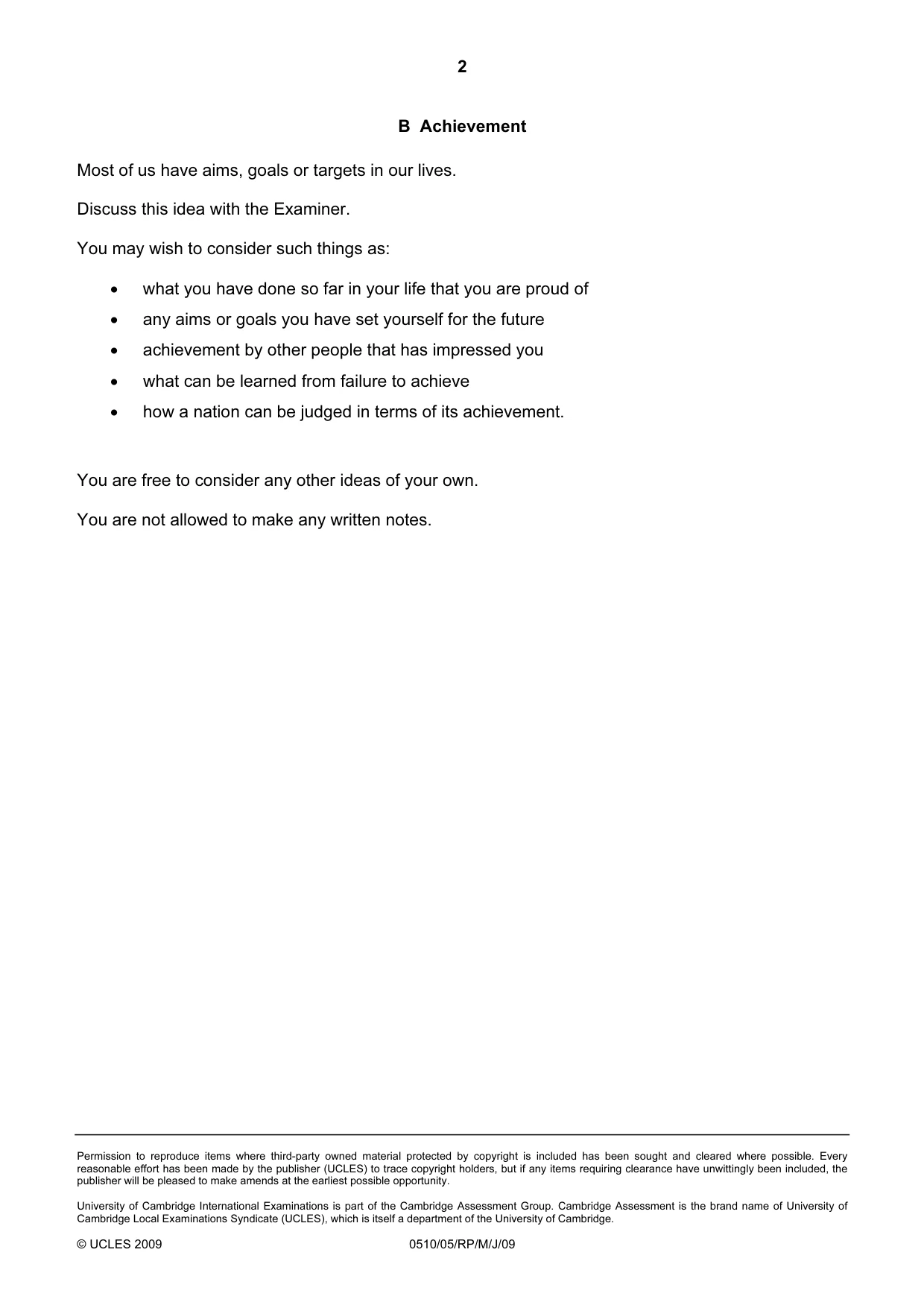 Cambridge IGCSE English - Second Language (oral endorsement) 0510 2009 May/June Paper 5 · Variant 1 question paper, page 4 of 10