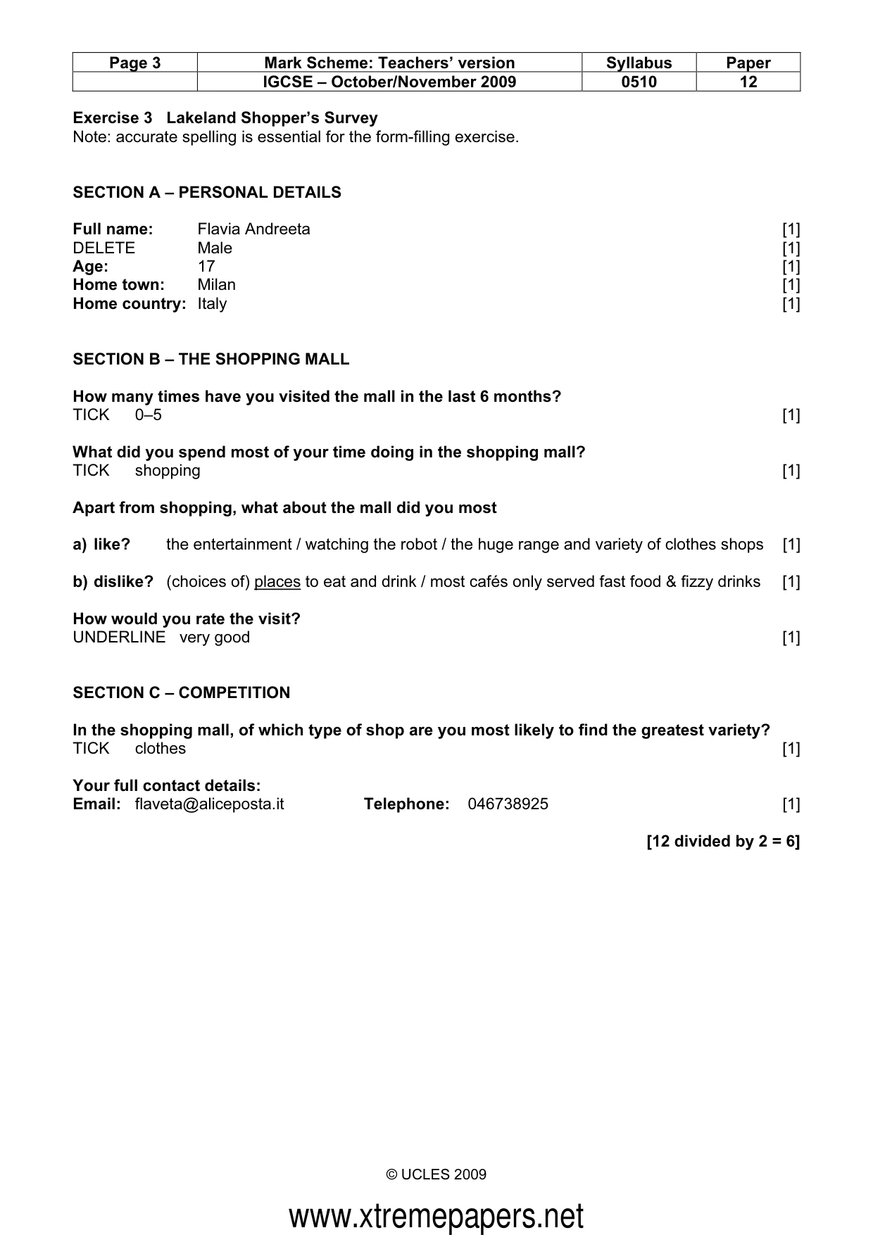 Mark scheme, page 3 of 7