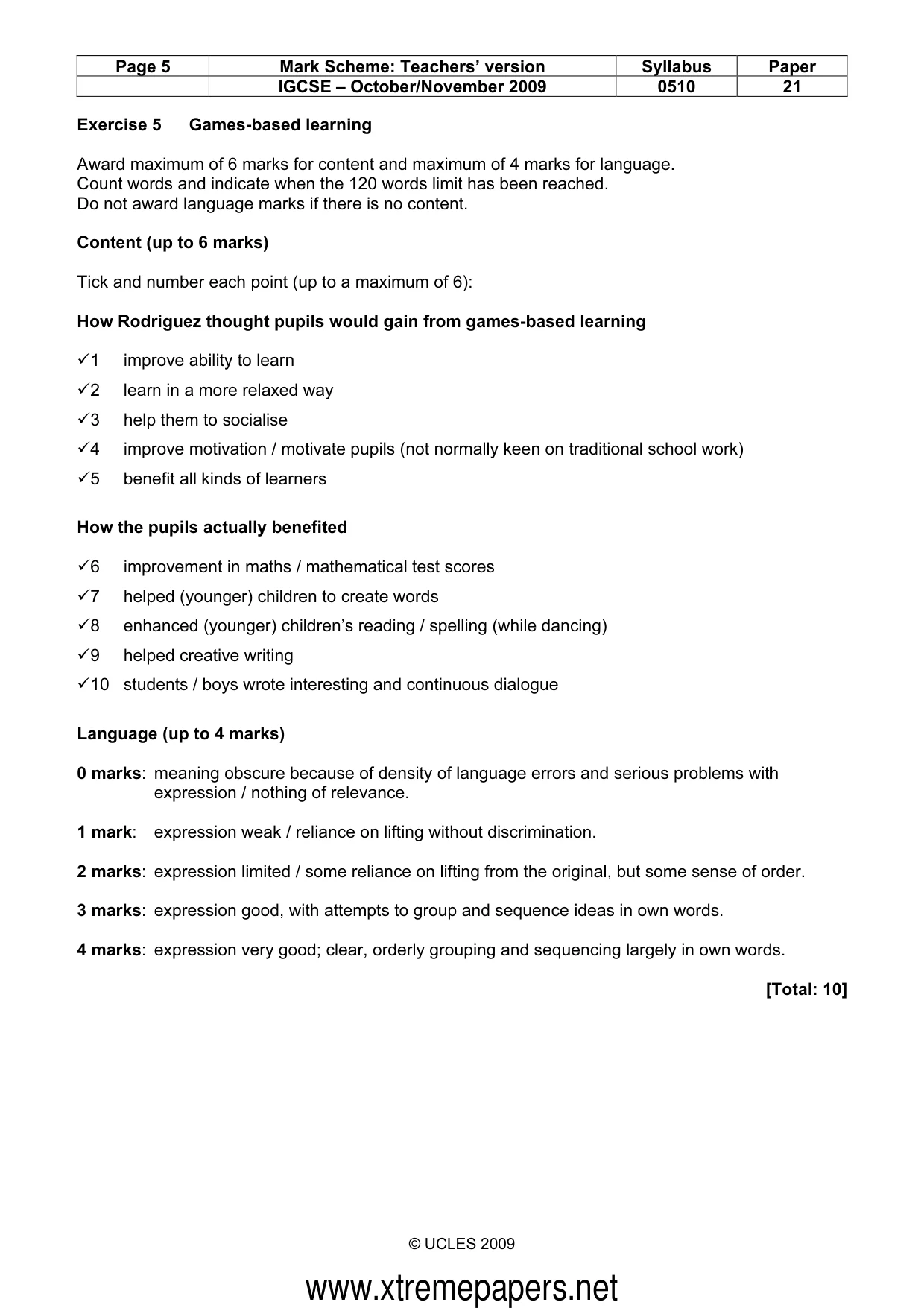 Mark scheme, page 5 of 8