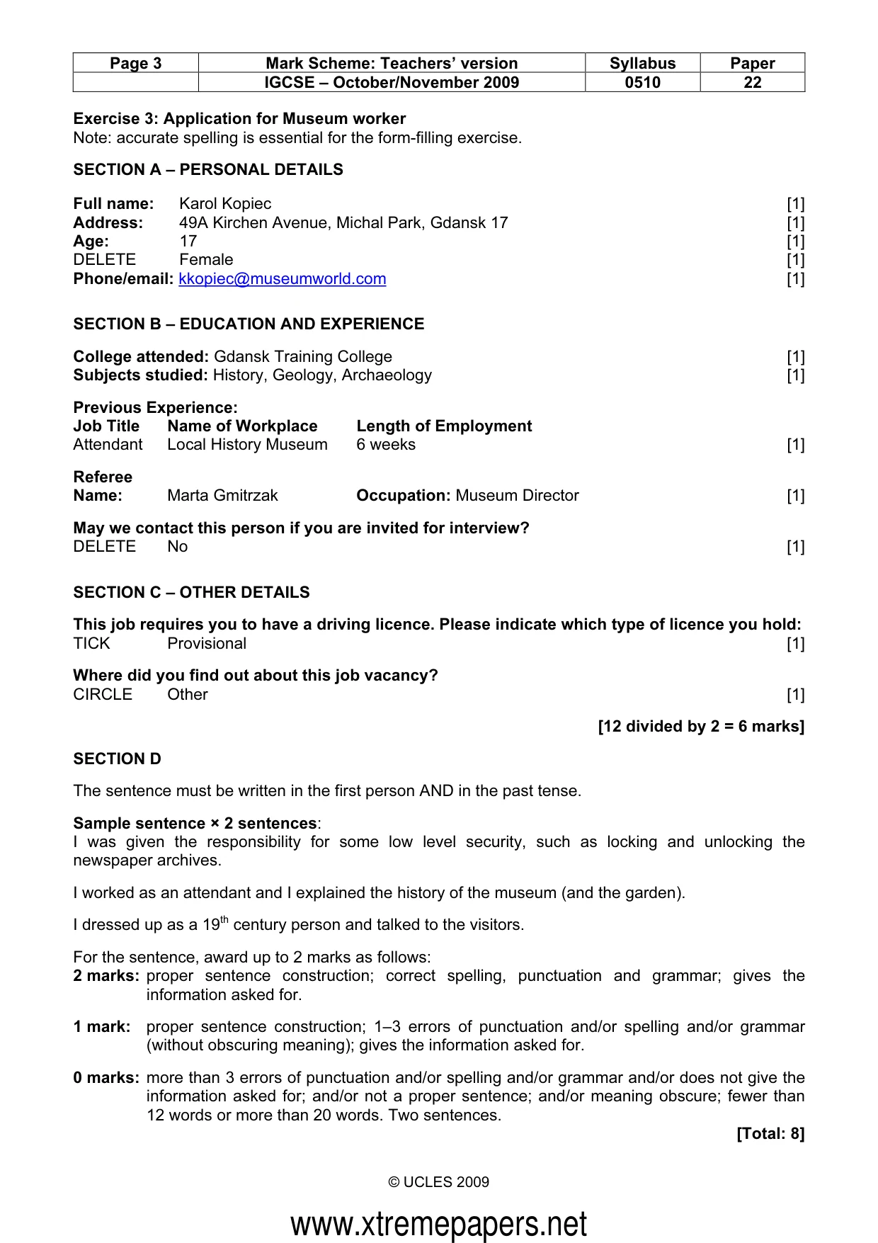 Mark scheme, page 3 of 8