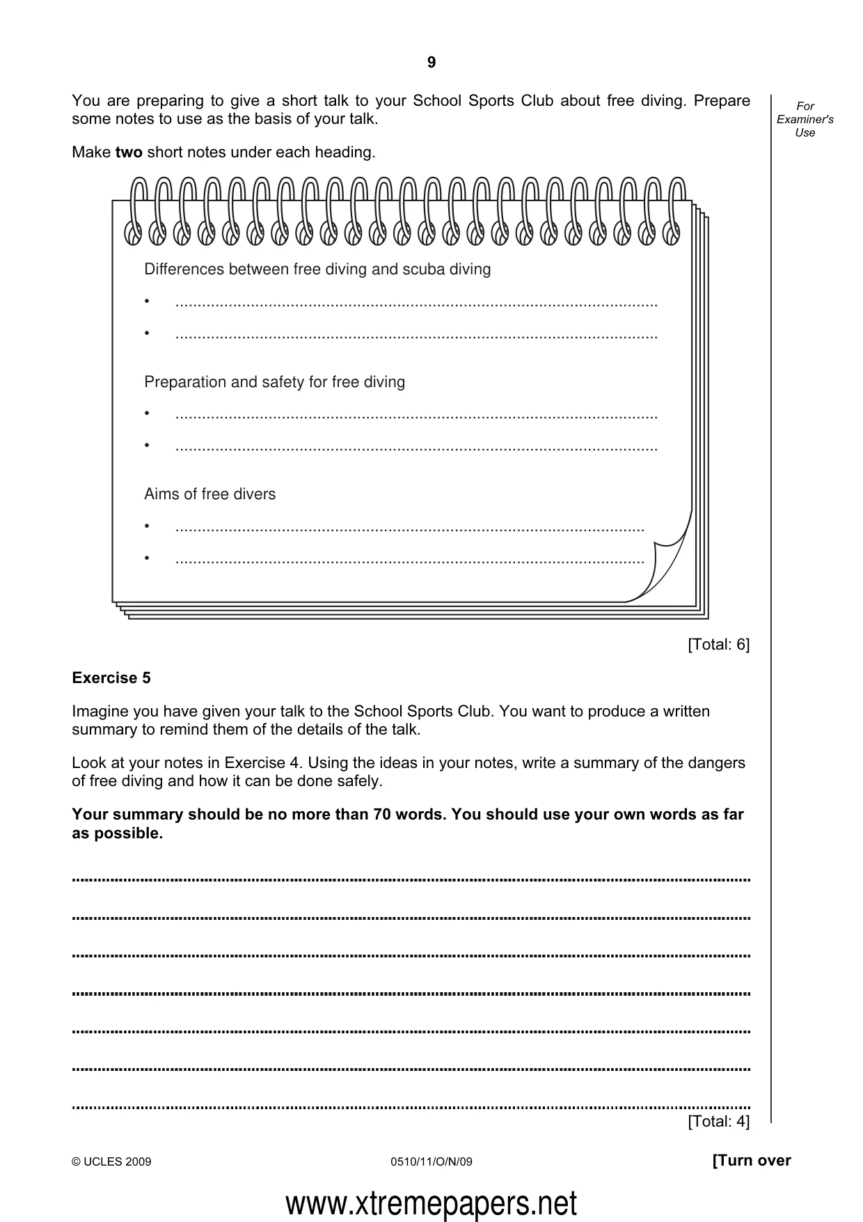 Cambridge IGCSE English - Second Language (oral endorsement) 0510 2009 Oct/Nov Paper 1 · Variant 1 question paper, page 9 of 16