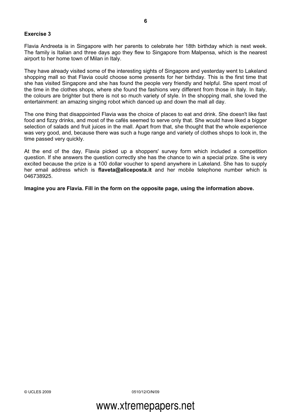 Cambridge IGCSE English - Second Language (oral endorsement) 0510 2009 Oct/Nov Paper 1 · Variant 2 question paper, page 6 of 16