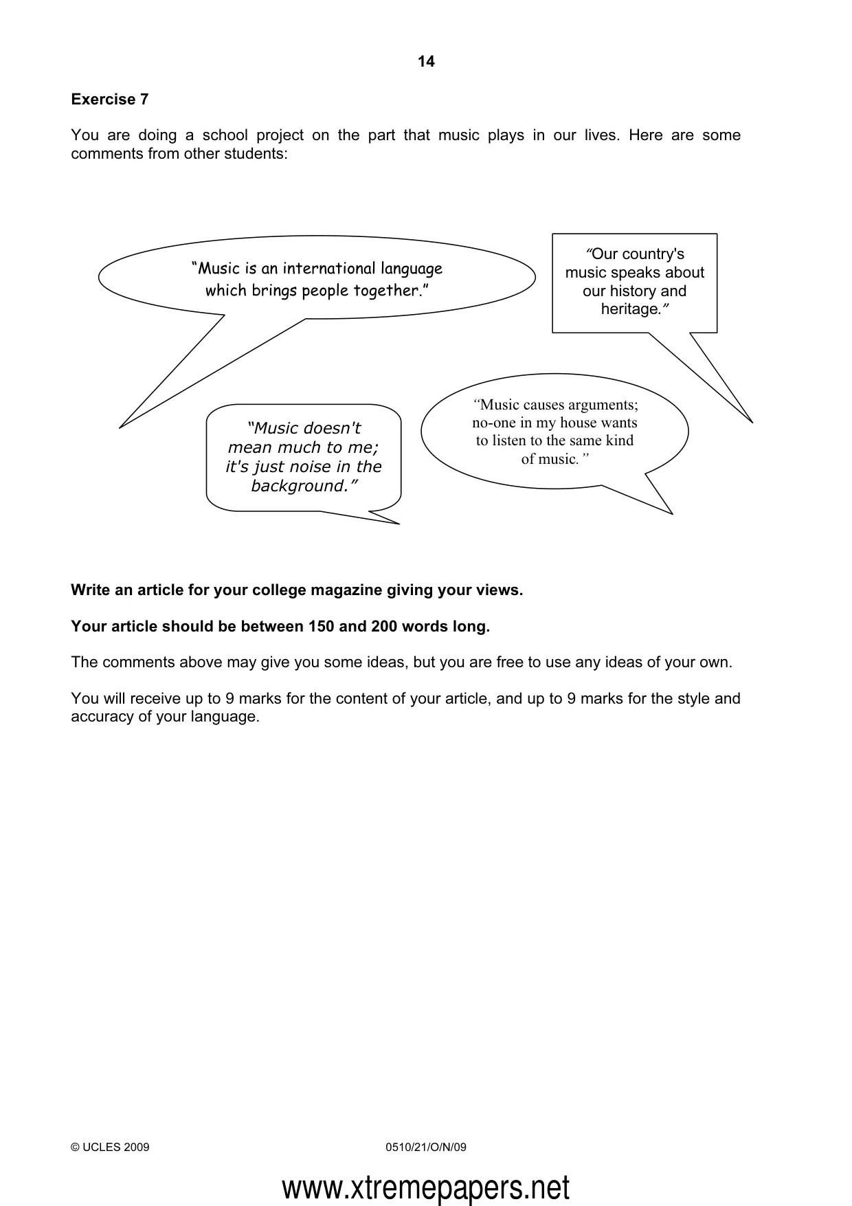 Cambridge IGCSE English - Second Language (oral endorsement) 0510 2009 Oct/Nov Paper 2 · Variant 1 question paper, page 14 of 16