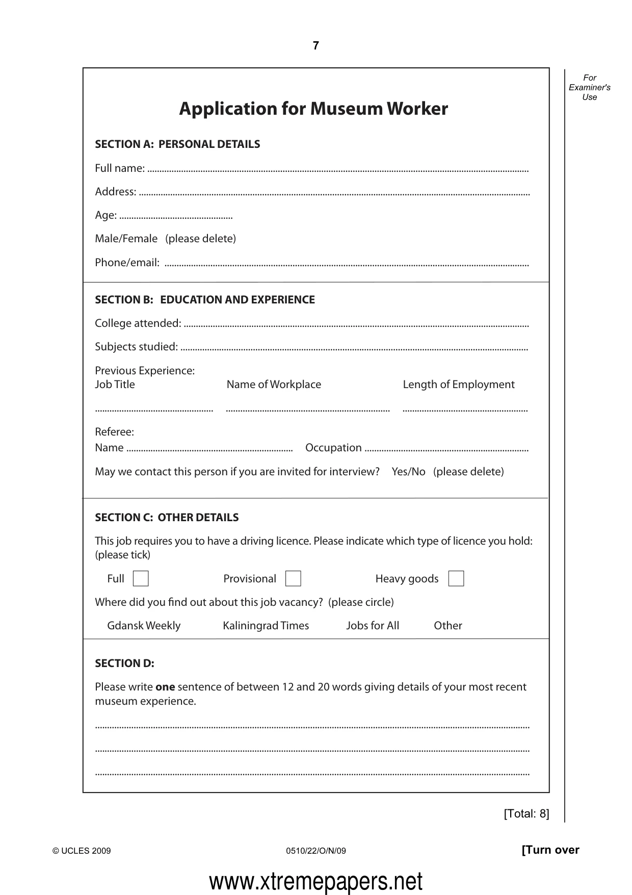 Cambridge IGCSE English - Second Language (oral endorsement) 0510 2009 Oct/Nov Paper 2 · Variant 2 question paper, page 7 of 16