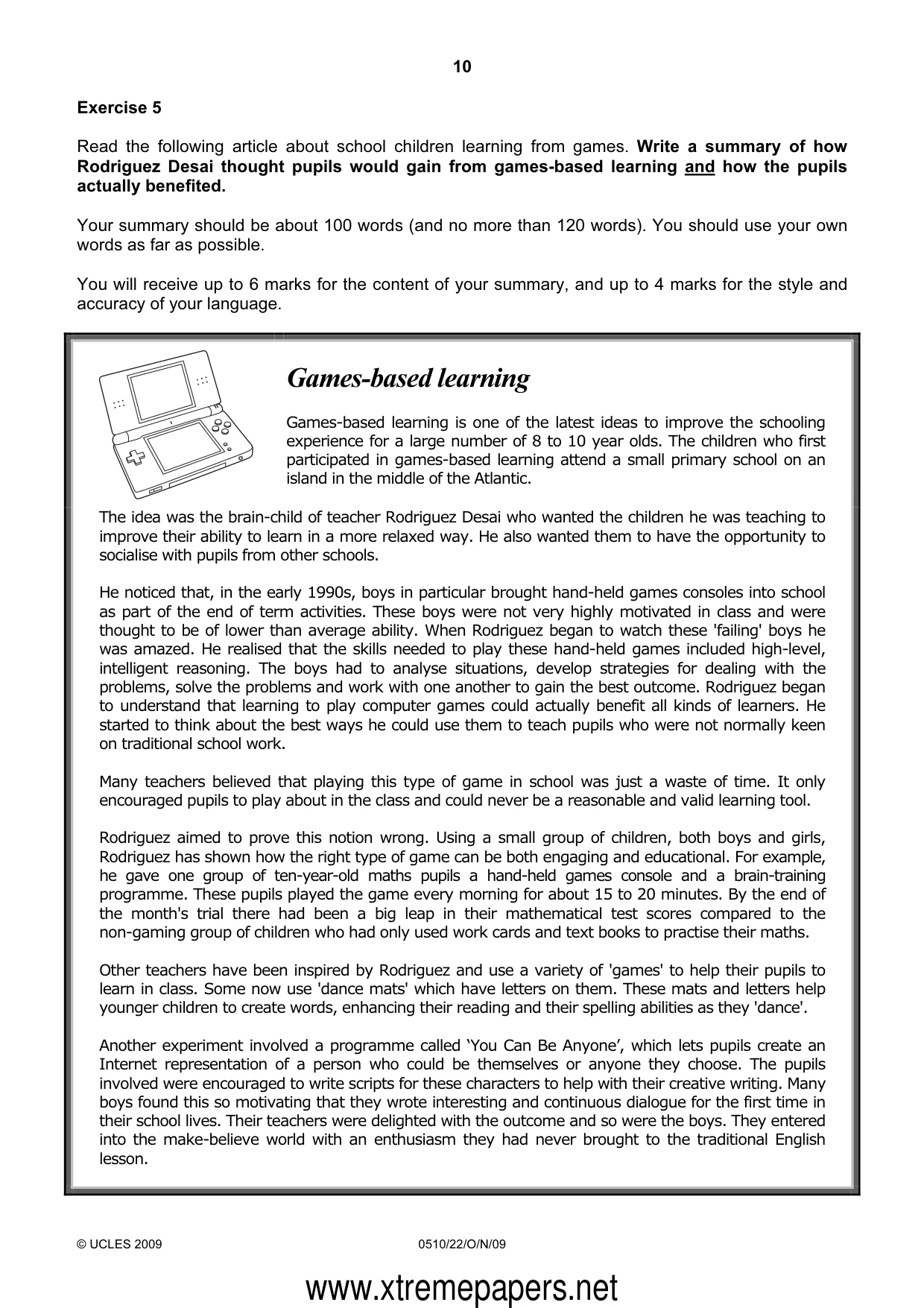 Cambridge IGCSE English - Second Language (oral endorsement) 0510 2009 Oct/Nov Paper 2 · Variant 2 question paper, page 10 of 16