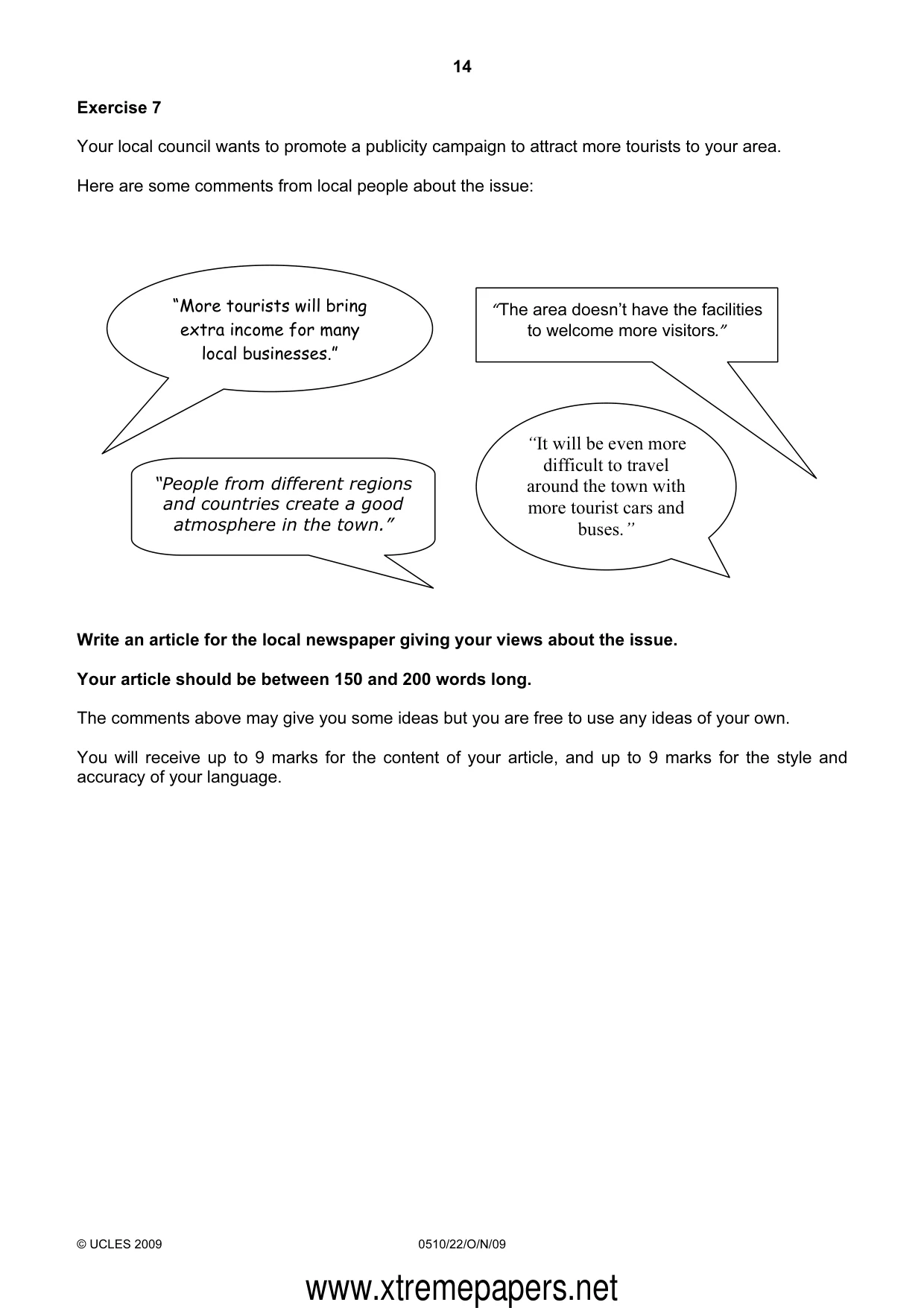 Cambridge IGCSE English - Second Language (oral endorsement) 0510 2009 Oct/Nov Paper 2 · Variant 2 question paper, page 14 of 16