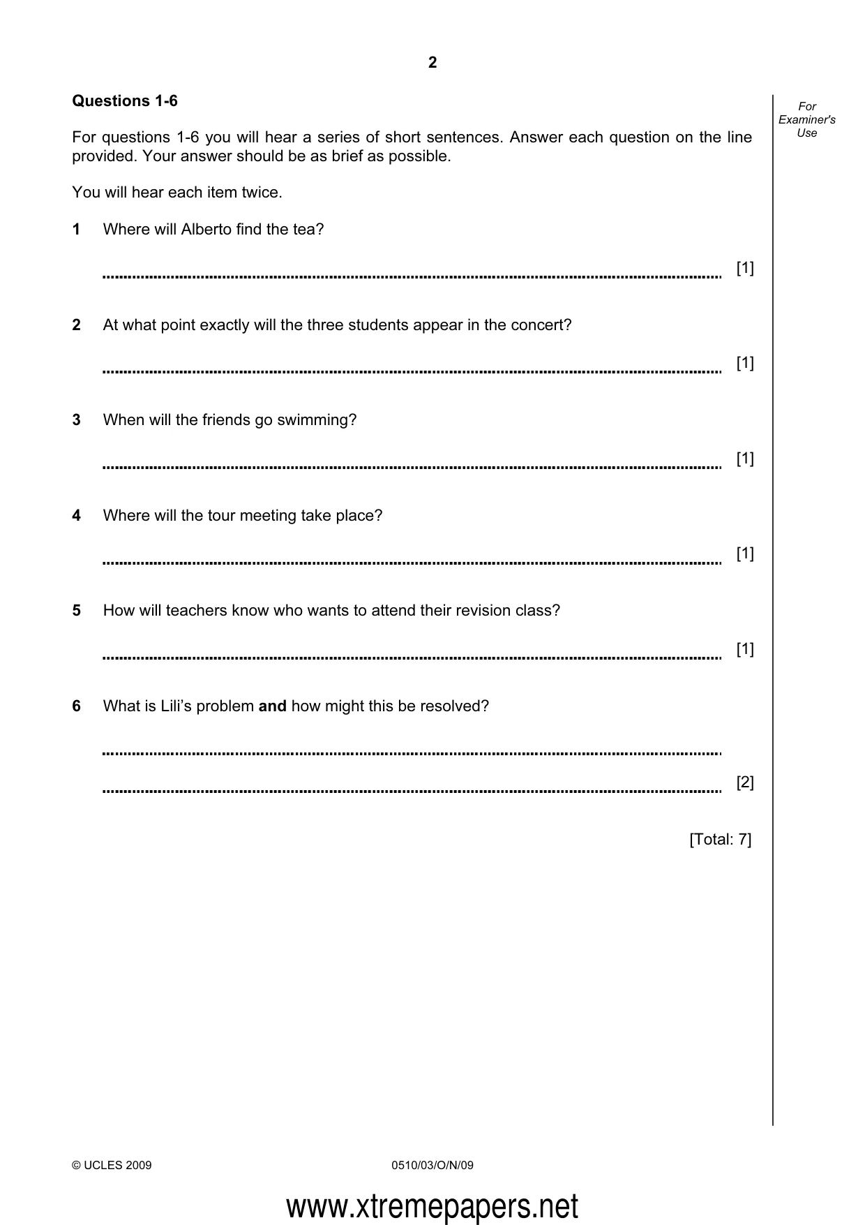 Cambridge IGCSE English - Second Language (oral endorsement) 0510 2009 Oct/Nov Paper 3 · Variant 1 question paper, page 2 of 8