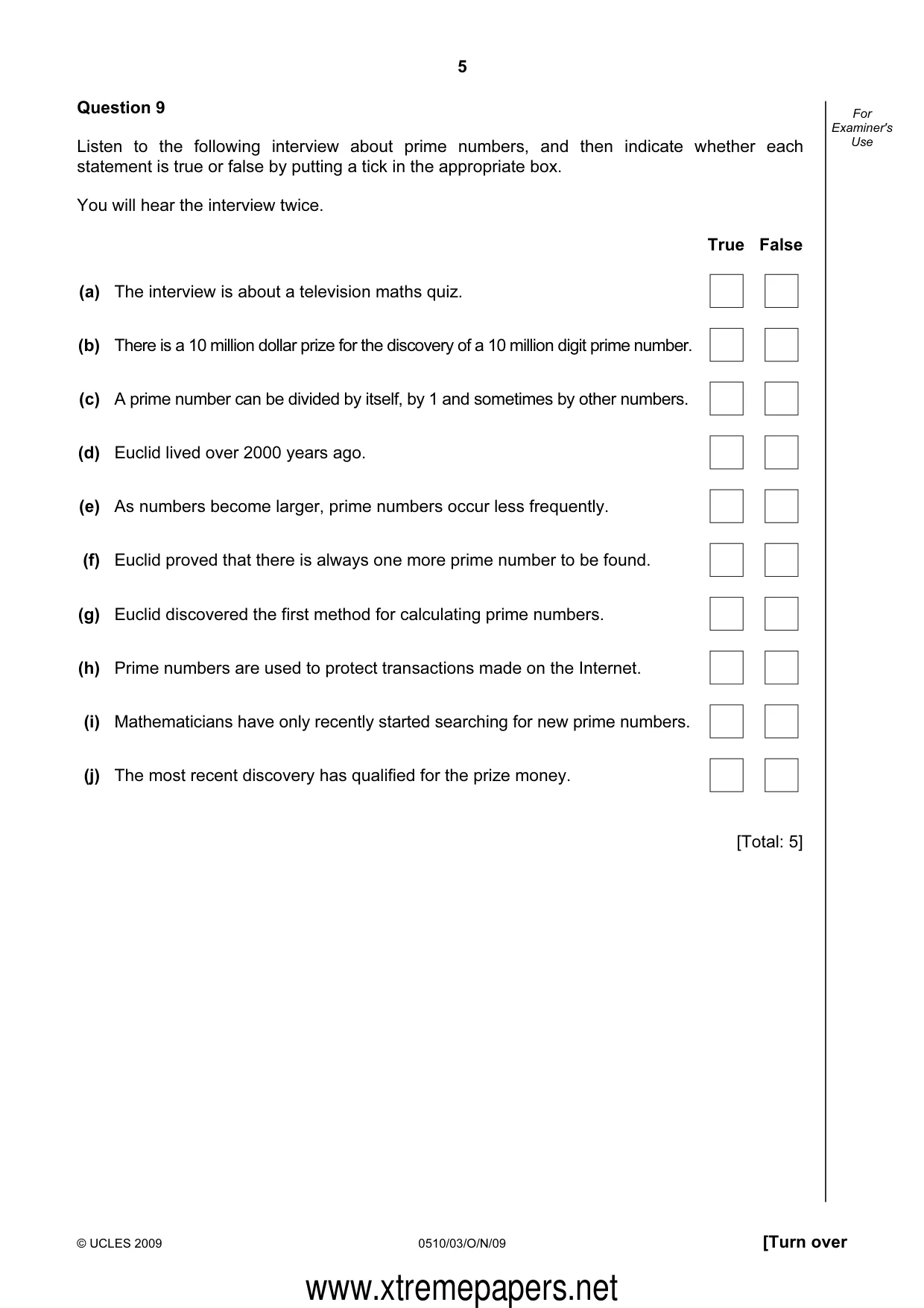 Cambridge IGCSE English - Second Language (oral endorsement) 0510 2009 Oct/Nov Paper 3 · Variant 1 question paper, page 5 of 8