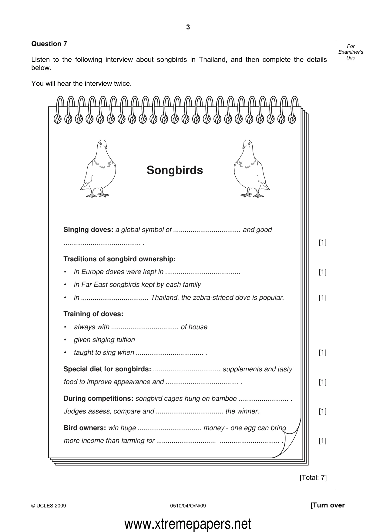 Cambridge IGCSE English - Second Language (oral endorsement) 0510 2009 Oct/Nov Paper 4 · Variant 1 question paper, page 3 of 8