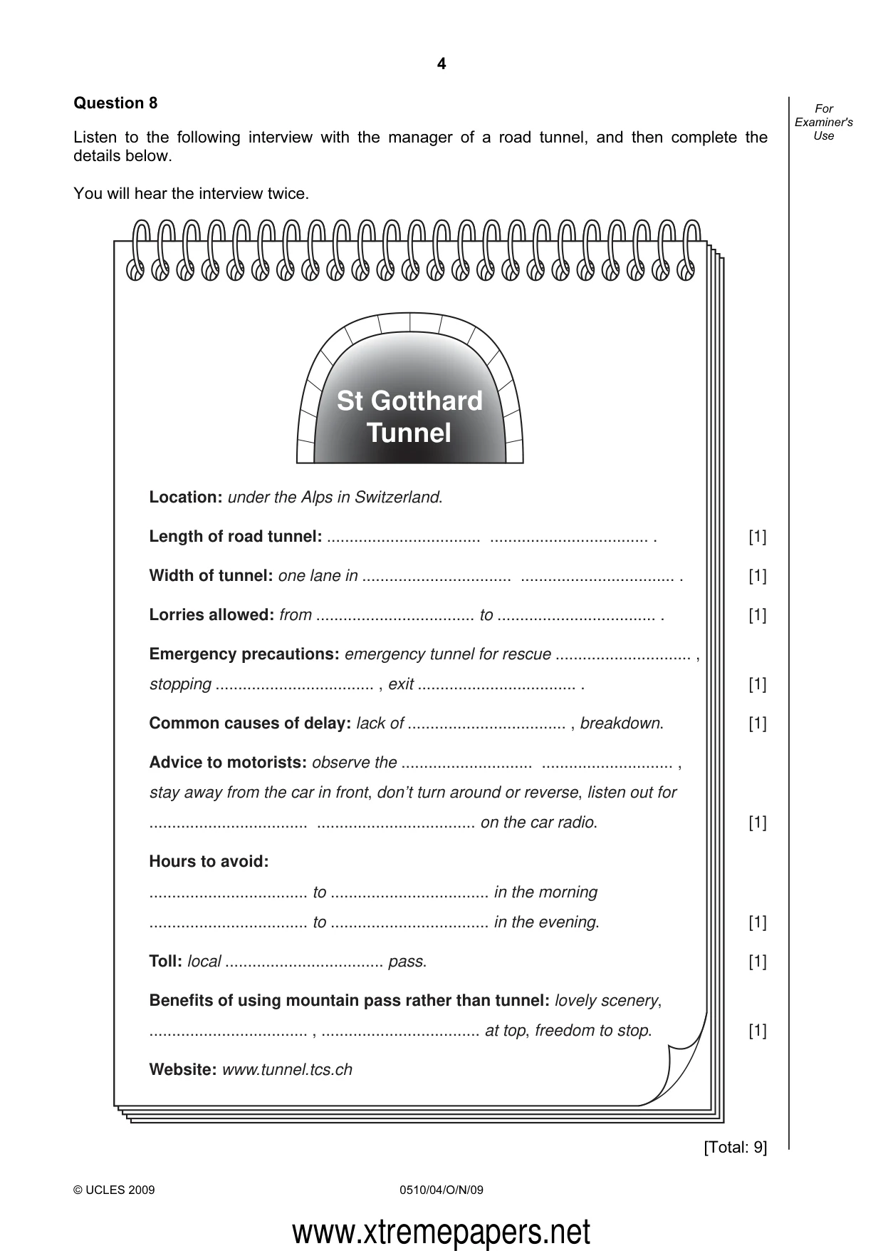 Cambridge IGCSE English - Second Language (oral endorsement) 0510 2009 Oct/Nov Paper 4 · Variant 1 question paper, page 4 of 8