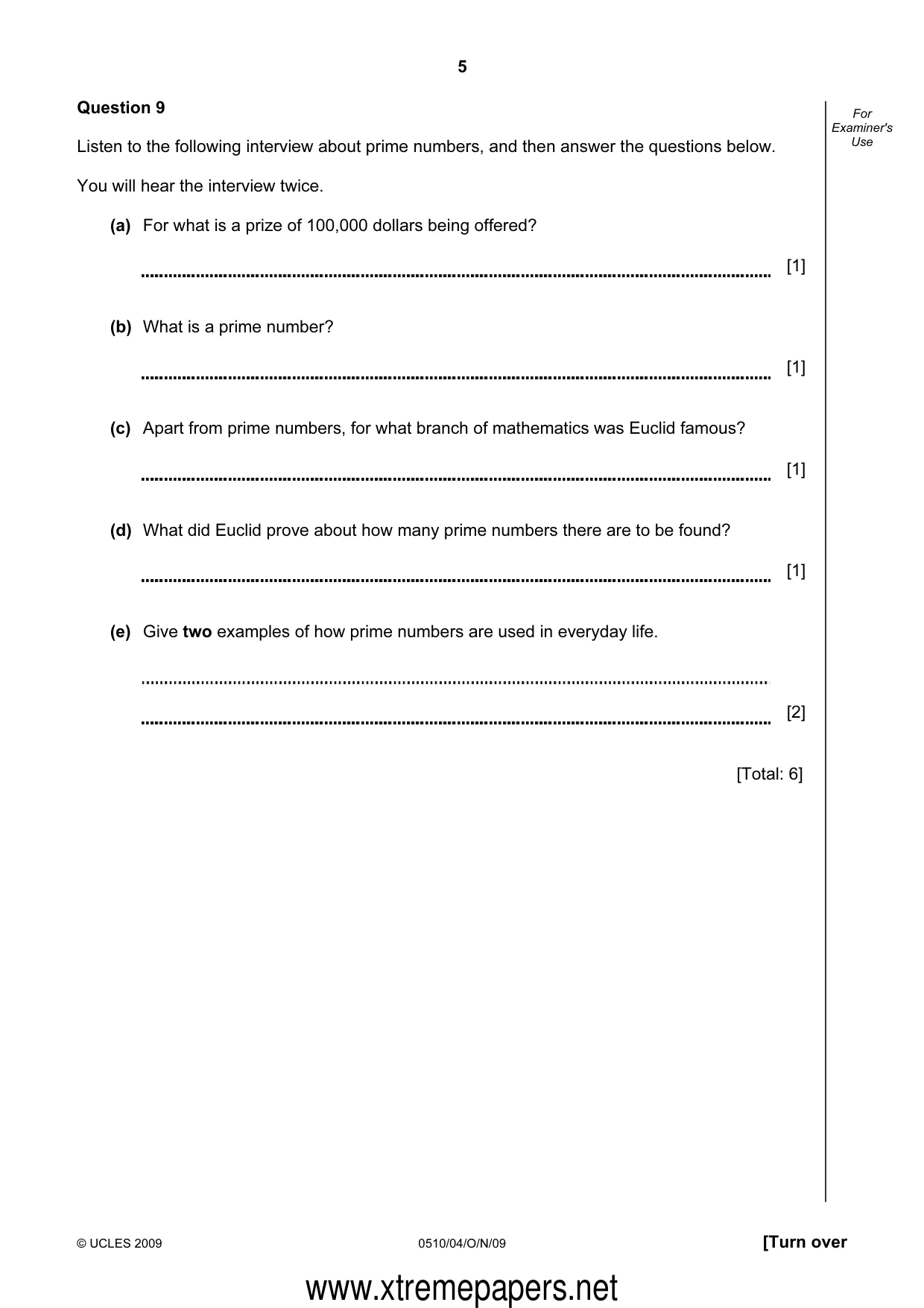Cambridge IGCSE English - Second Language (oral endorsement) 0510 2009 Oct/Nov Paper 4 · Variant 1 question paper, page 5 of 8