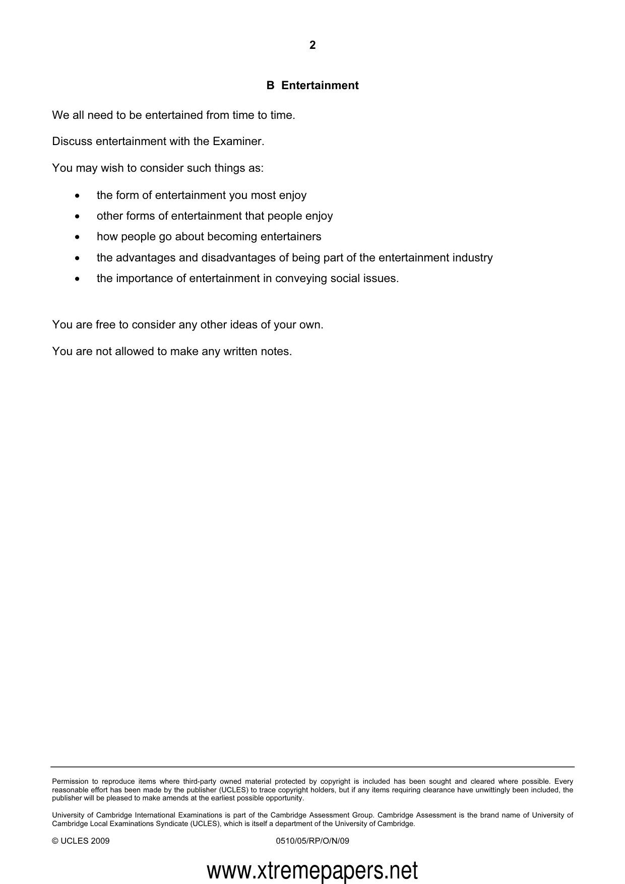 Cambridge IGCSE English - Second Language (oral endorsement) 0510 2009 Oct/Nov Paper 5 · Variant 1 question paper, page 4 of 10