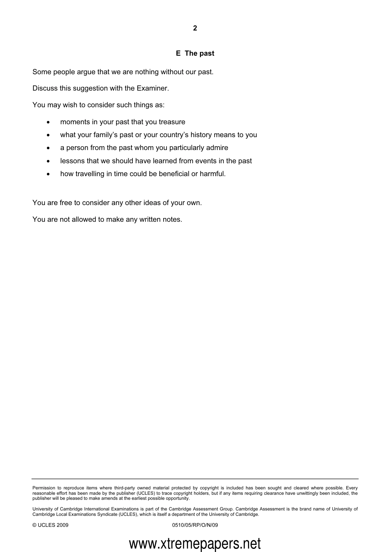 Cambridge IGCSE English - Second Language (oral endorsement) 0510 2009 Oct/Nov Paper 5 · Variant 1 question paper, page 10 of 10